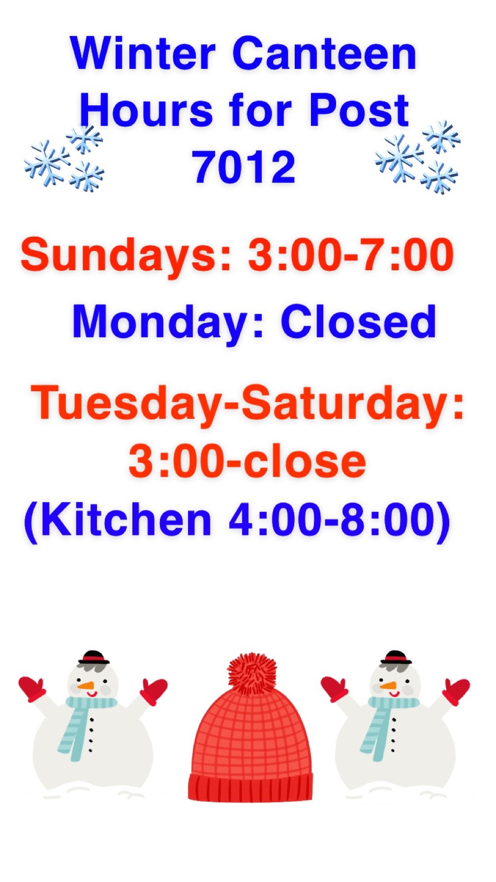 Winter Hours Update