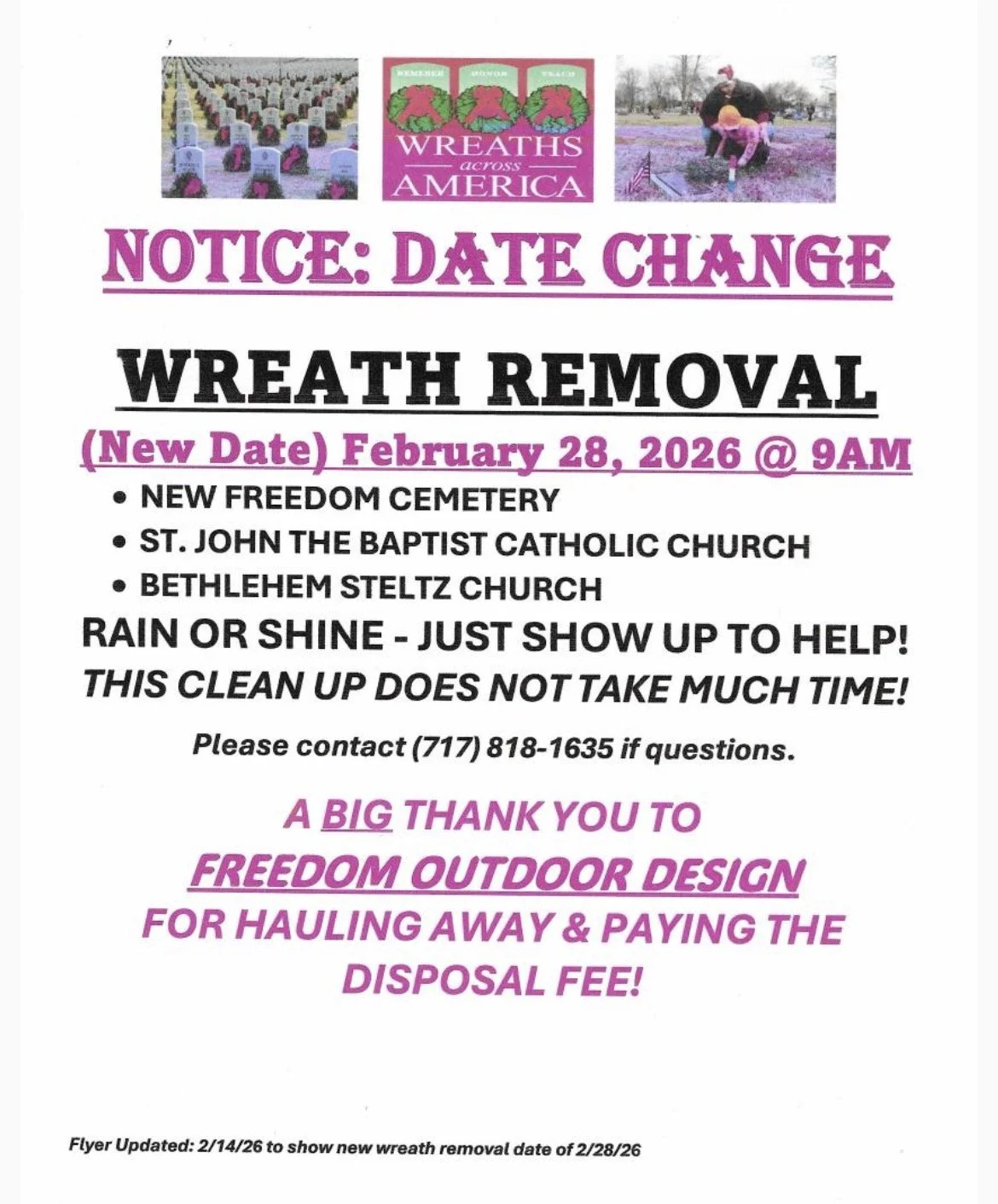 Wreath Removal Volunteers Needed