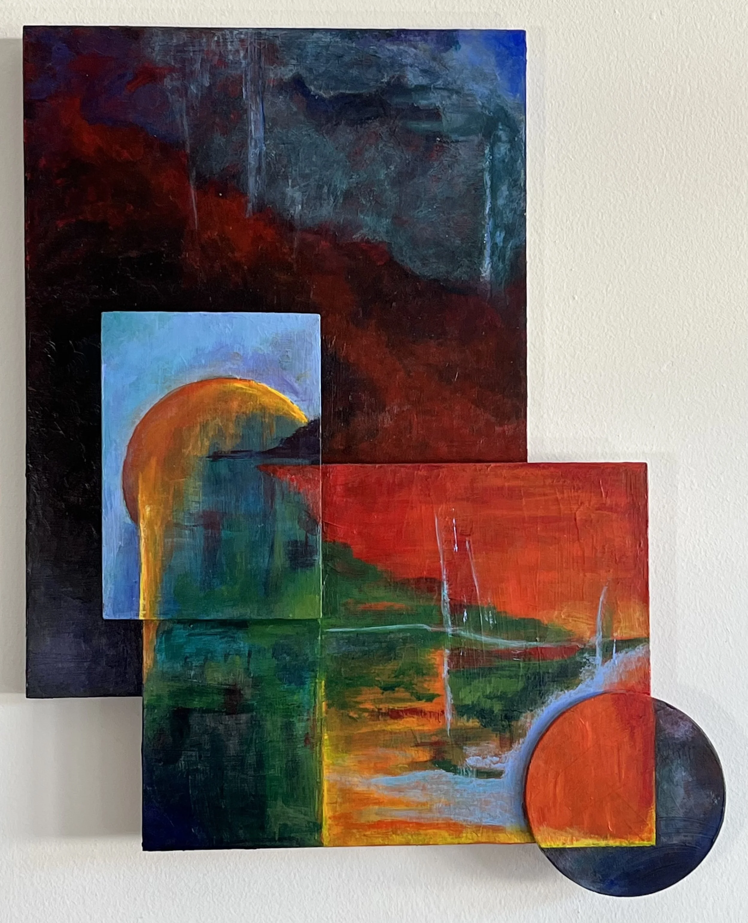 Dark Reflections, acrylic, wood panels, plywood, 20 x 17 x 2"