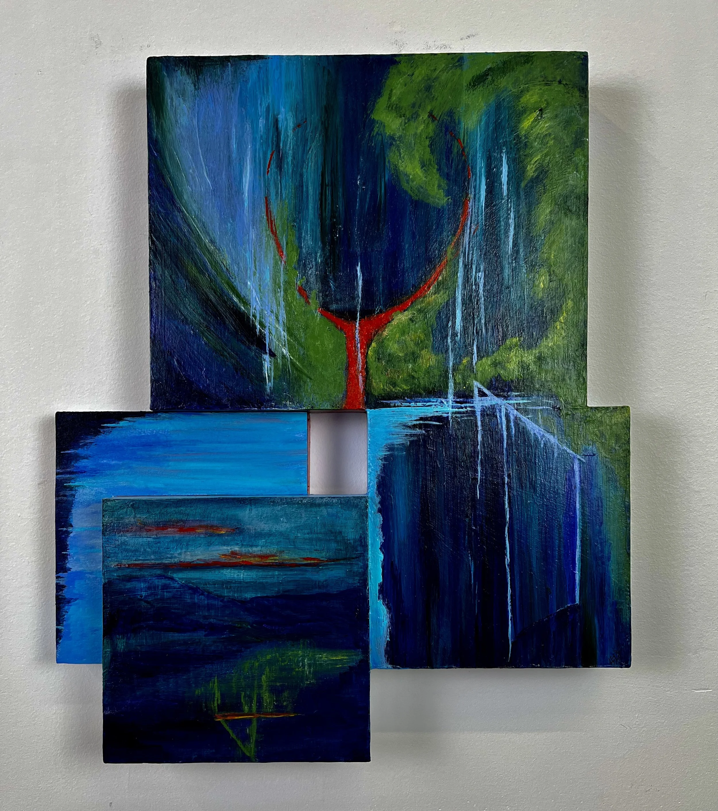 Are You in Darkness?, 16 x 13 x 2", wood panels,  acrylic