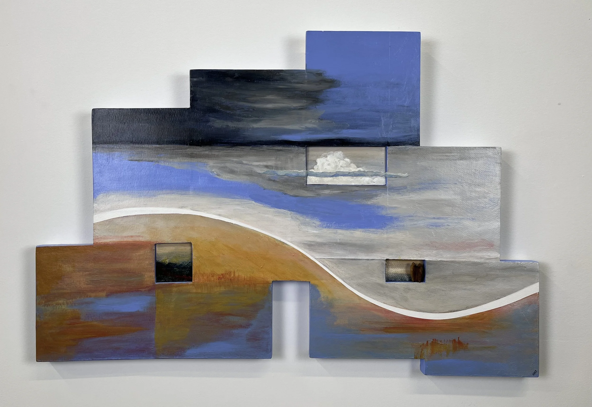 Watching for Rain, 18 x 26 x 1", acrylic, paper, wood, wood panels