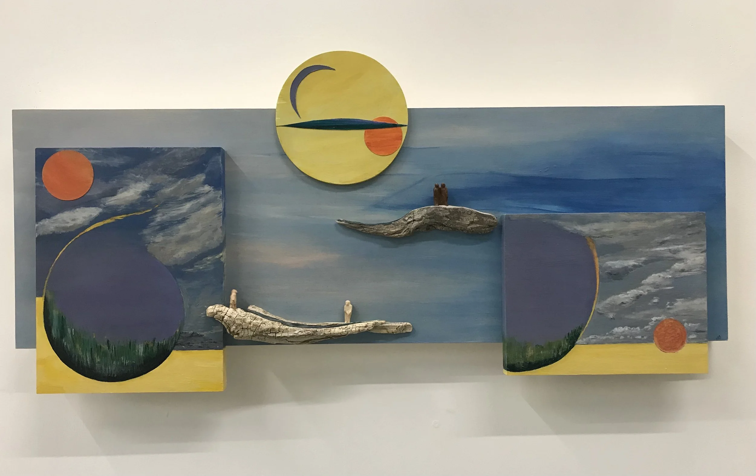 Stillness of Space: Seeking Quiet Spaces, 17 x 36 x 3 inches, acrylic, wood, wood panels, plywood, paper