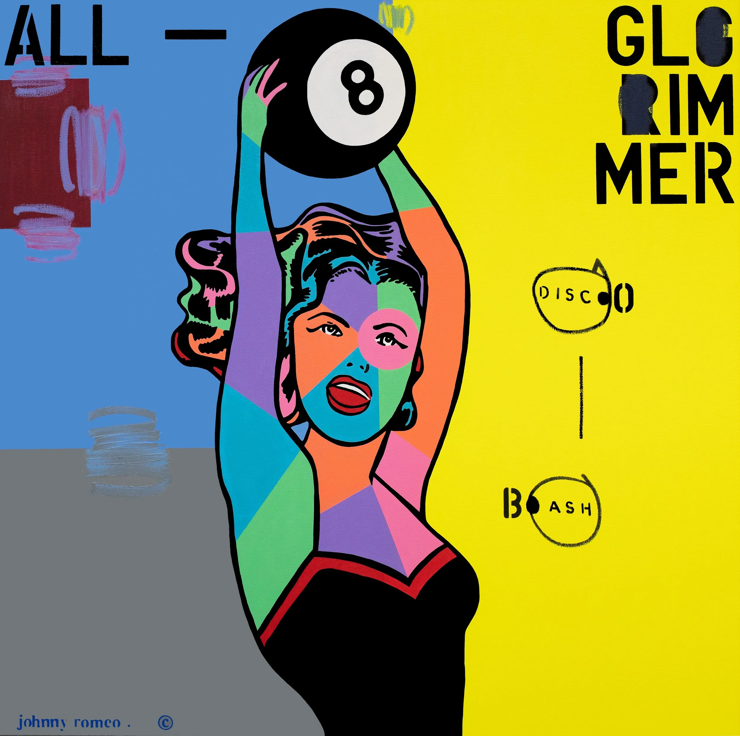 Disco Bash 
Oil and Acrylic on Canvas
122 x 122cm
$8895