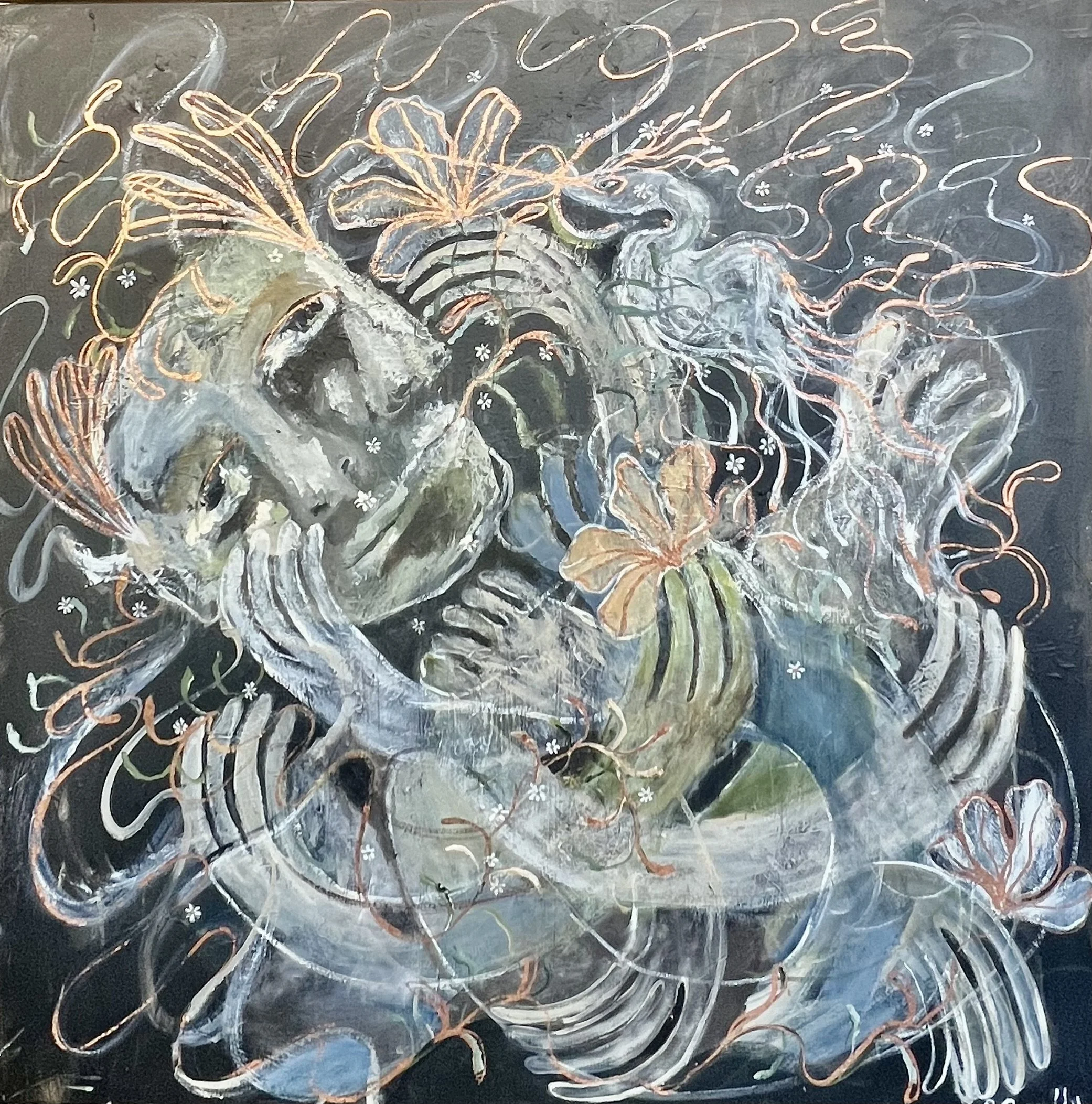 Somewhere between floating and falling. 
Acrylic on Canvas 
101.5 x 101.5cm
Framed 
$4600
