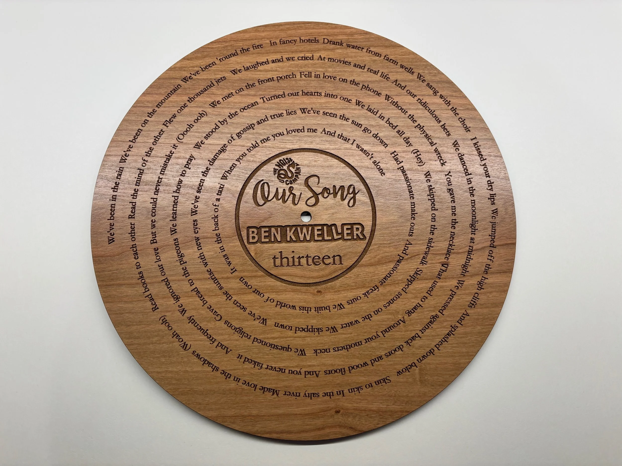 Engraved wooden vinyl record plaque made from real hardwood