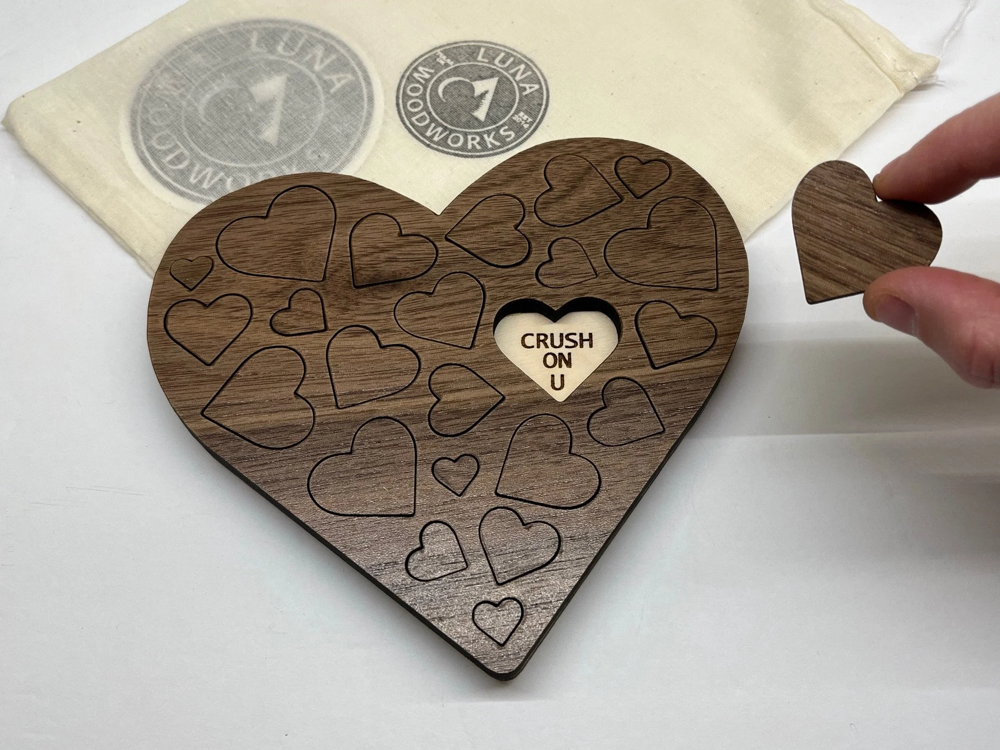Custom made Valentines Day puzzle with personalized message love note on back. This wood card makes the perfect romantic gift.