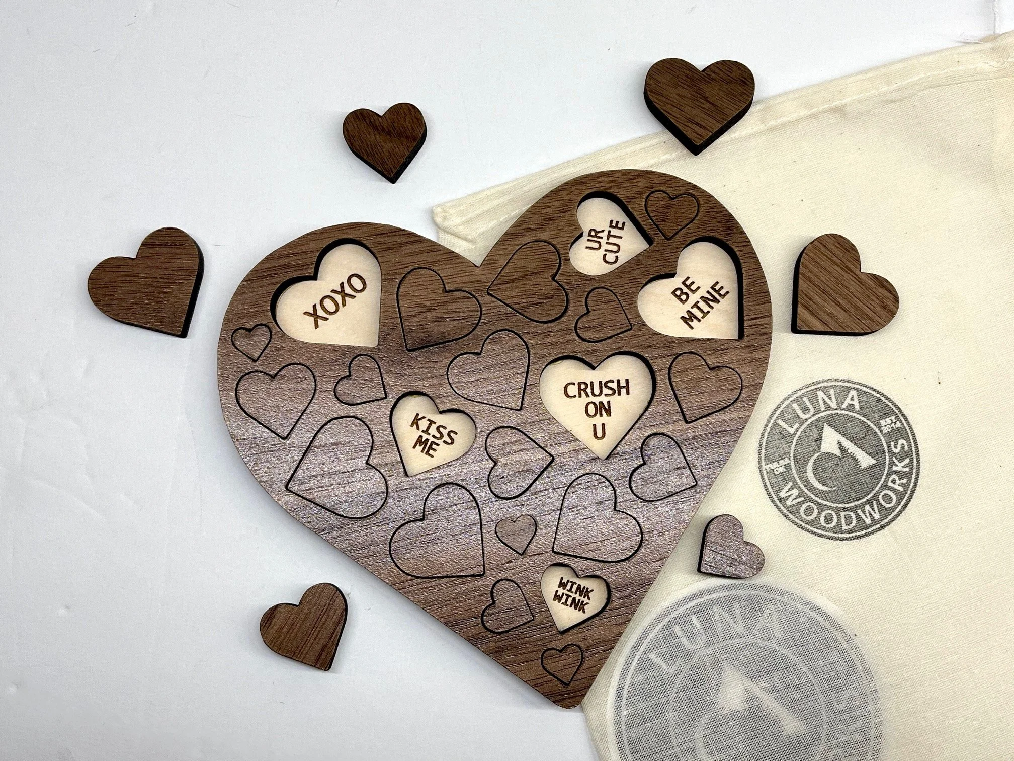 Custom made Valentines Day puzzle with personalized message love note on back. This wood card makes the perfect romantic gift.