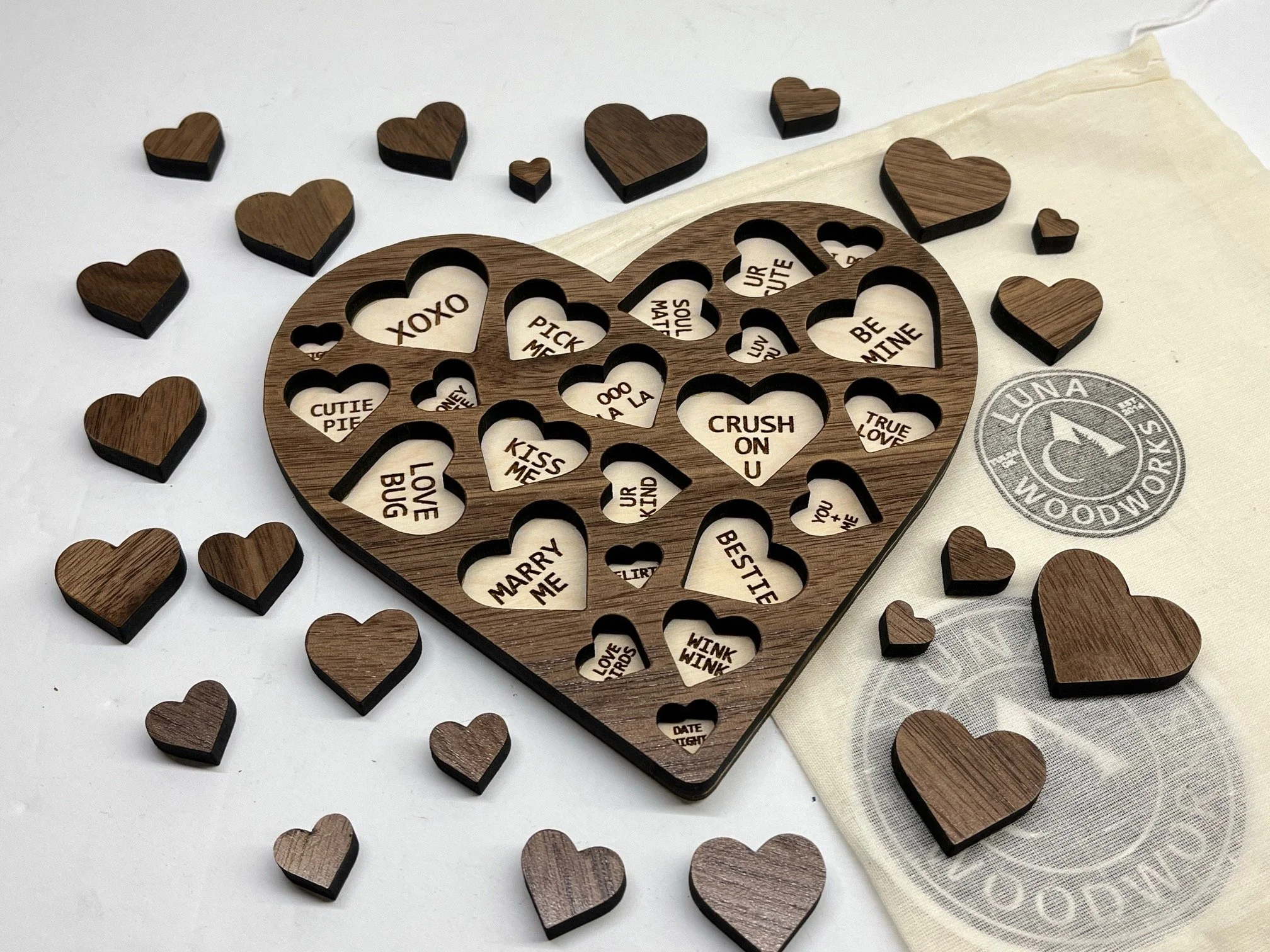 Custom made Valentines Day puzzle with personalized message love note on back. This wood card makes the perfect romantic gift.