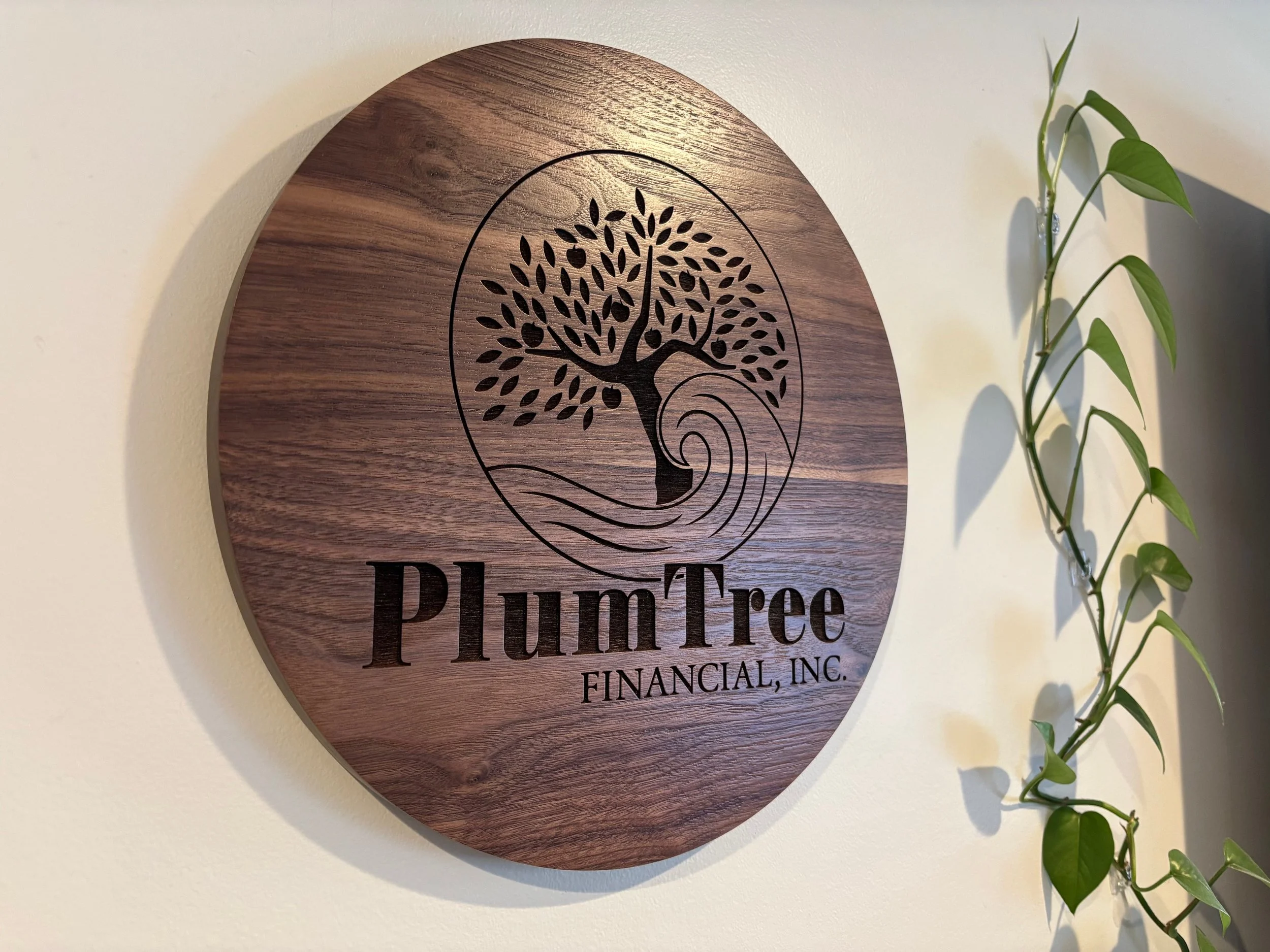 Personalized engraved wood sign for business logo, custom signage for salons, studios, offices, or retail shops