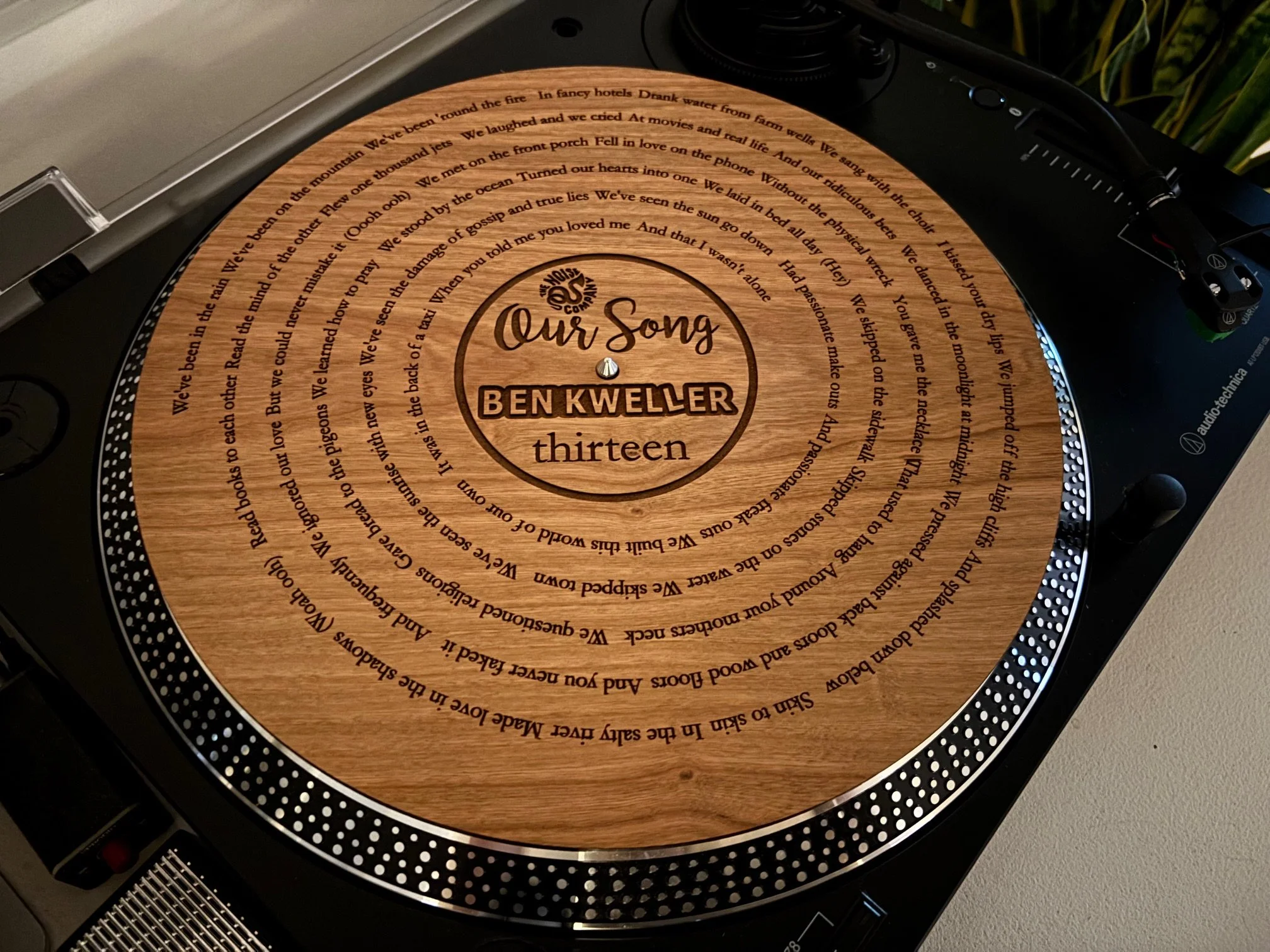 Handmade wooden vinyl record engraved custom lyrics gift