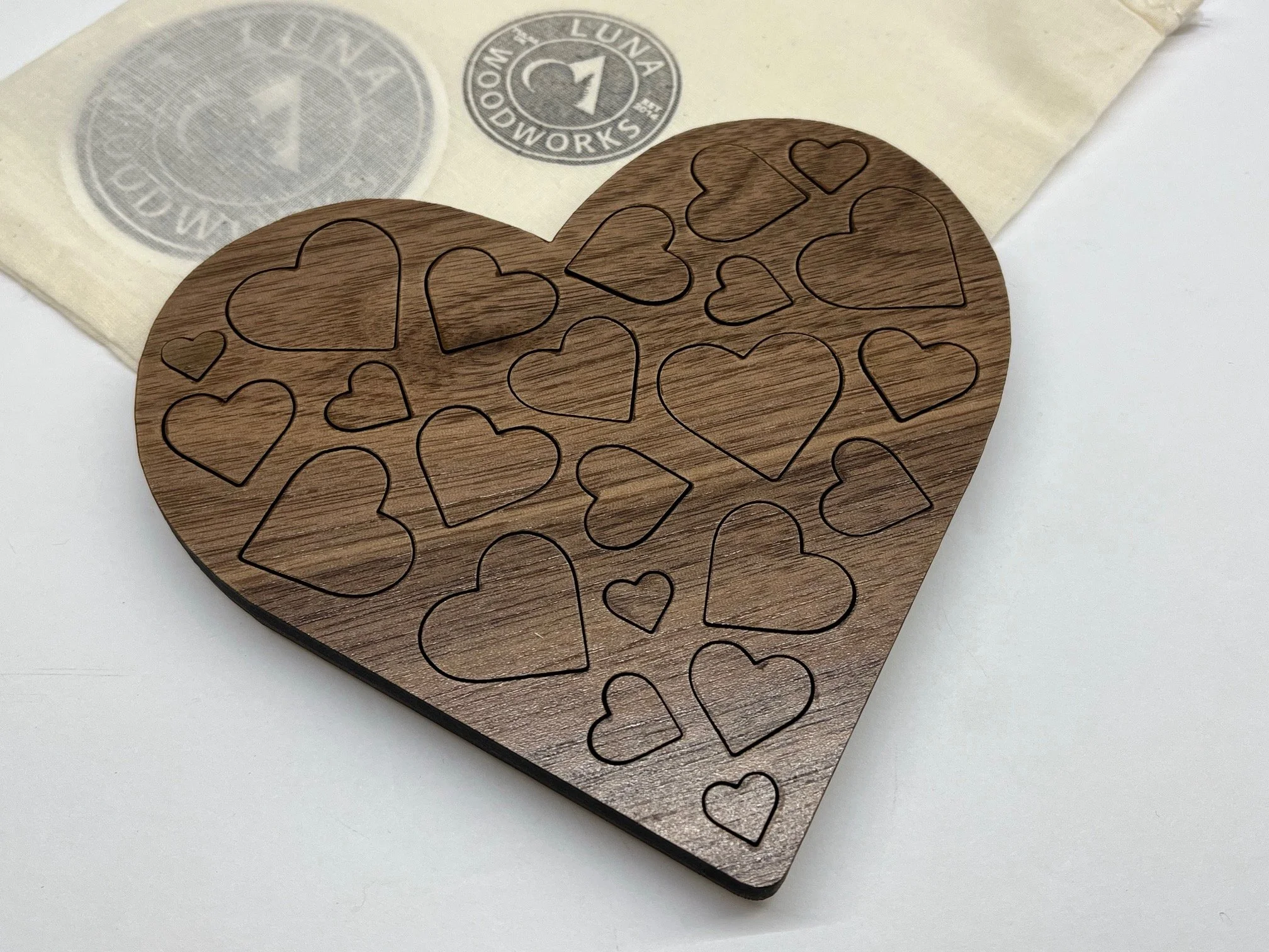 Custom made Valentines Day puzzle with personalized message love note on back. This wood card makes the perfect romantic gift.