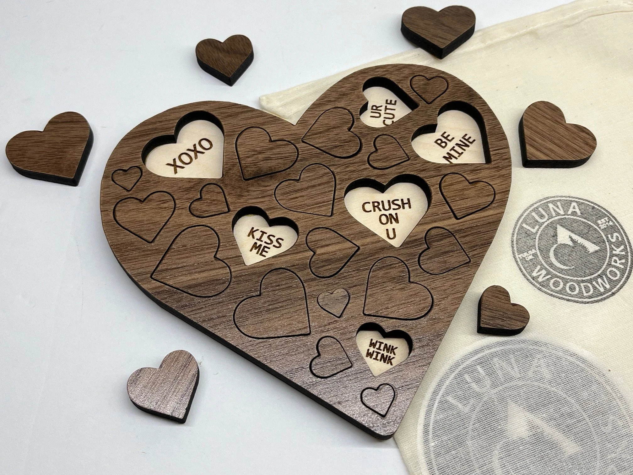 Custom made Valentines Day puzzle with personalized message love note on back. This wood card makes the perfect romantic gift.