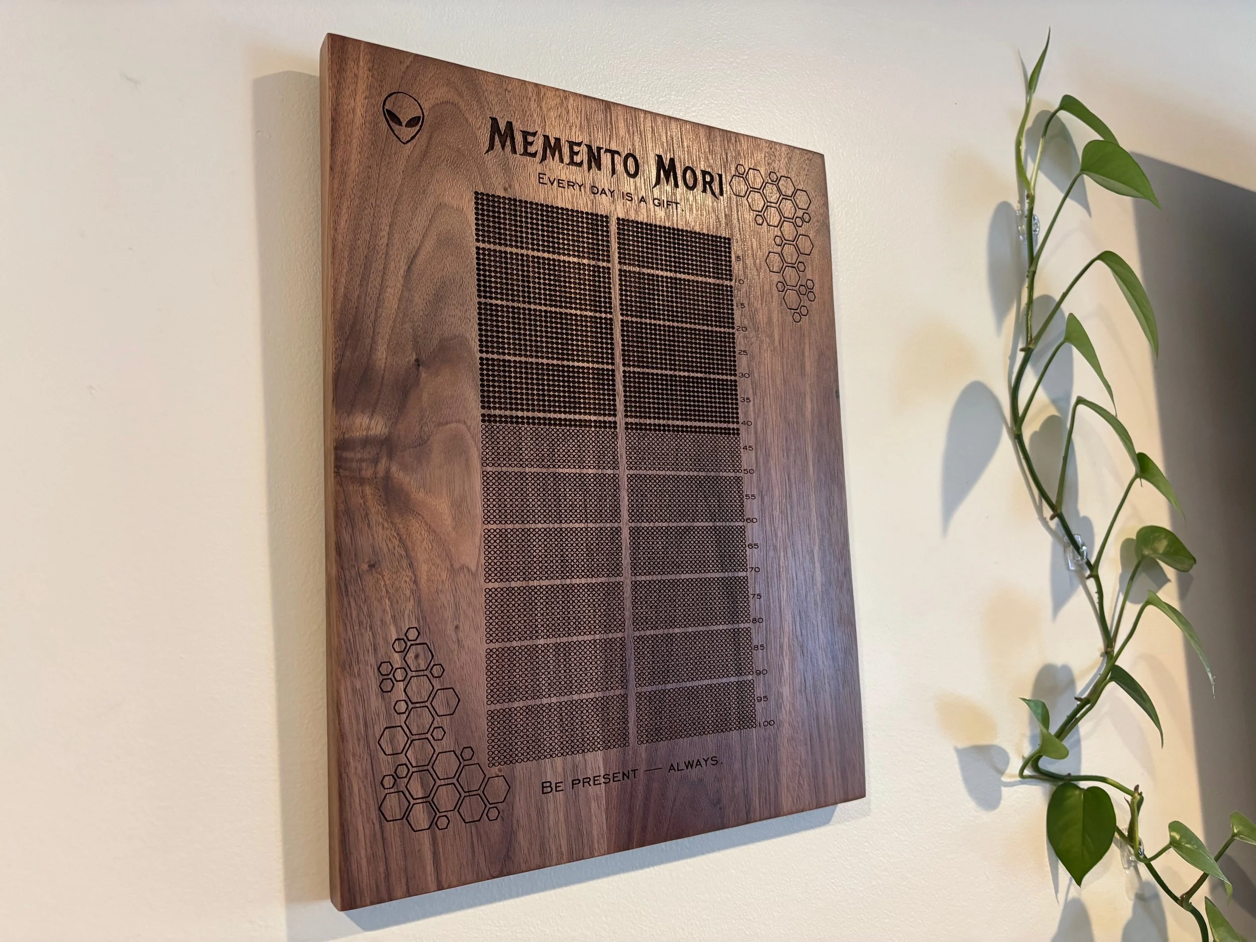 Personalized Memento Mori plaque showing life in weeks, meaningful gift for mindfulness, philosophy lovers, and self reflection