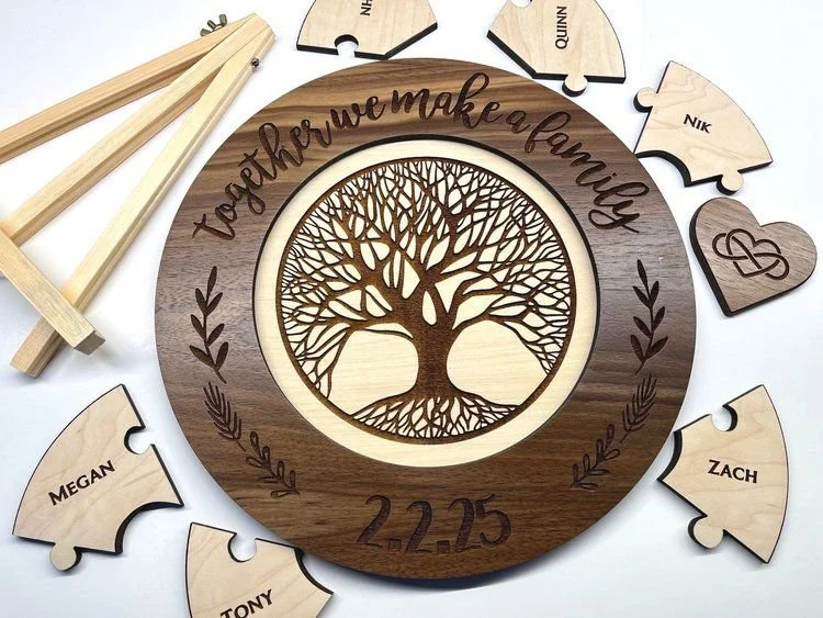 Personalized wooden unity ceremony puzzle for wedding and blended family