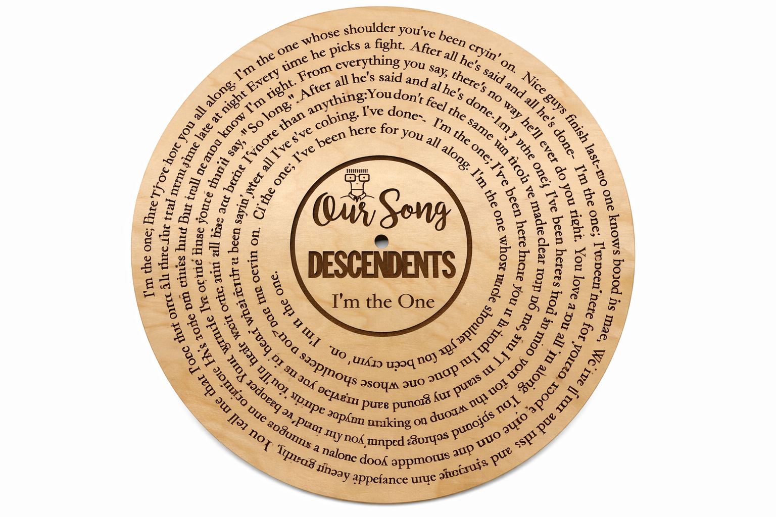 Wooden vinyl record with custom lyrics wedding gift idea