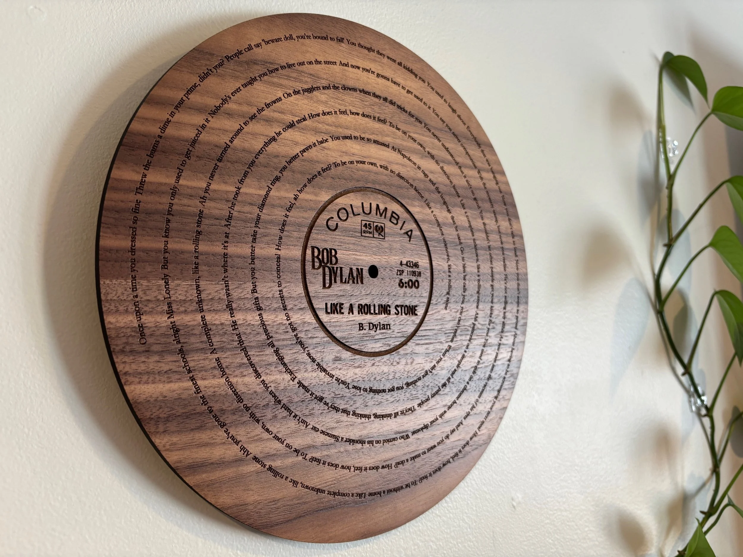 engraved song lyrics wall art