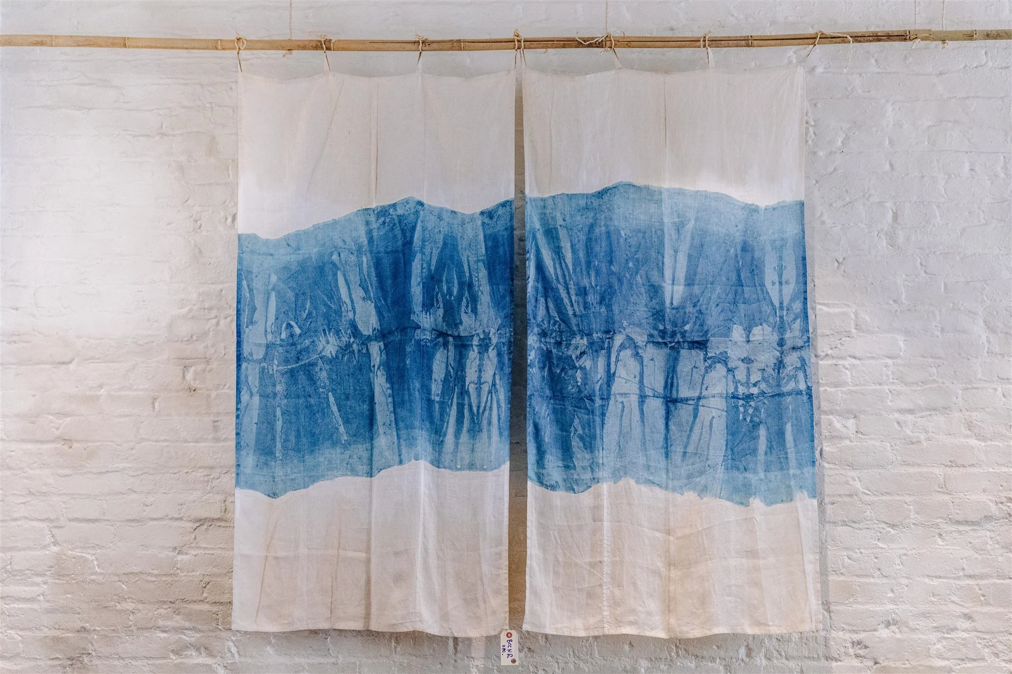 Tea + Indigo-Dyed Hemp Bi-Color Noren