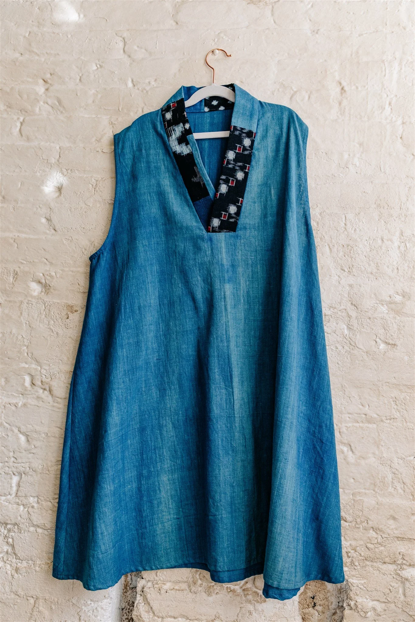 Light Blue Cotton and Patched Trim Japan Dress