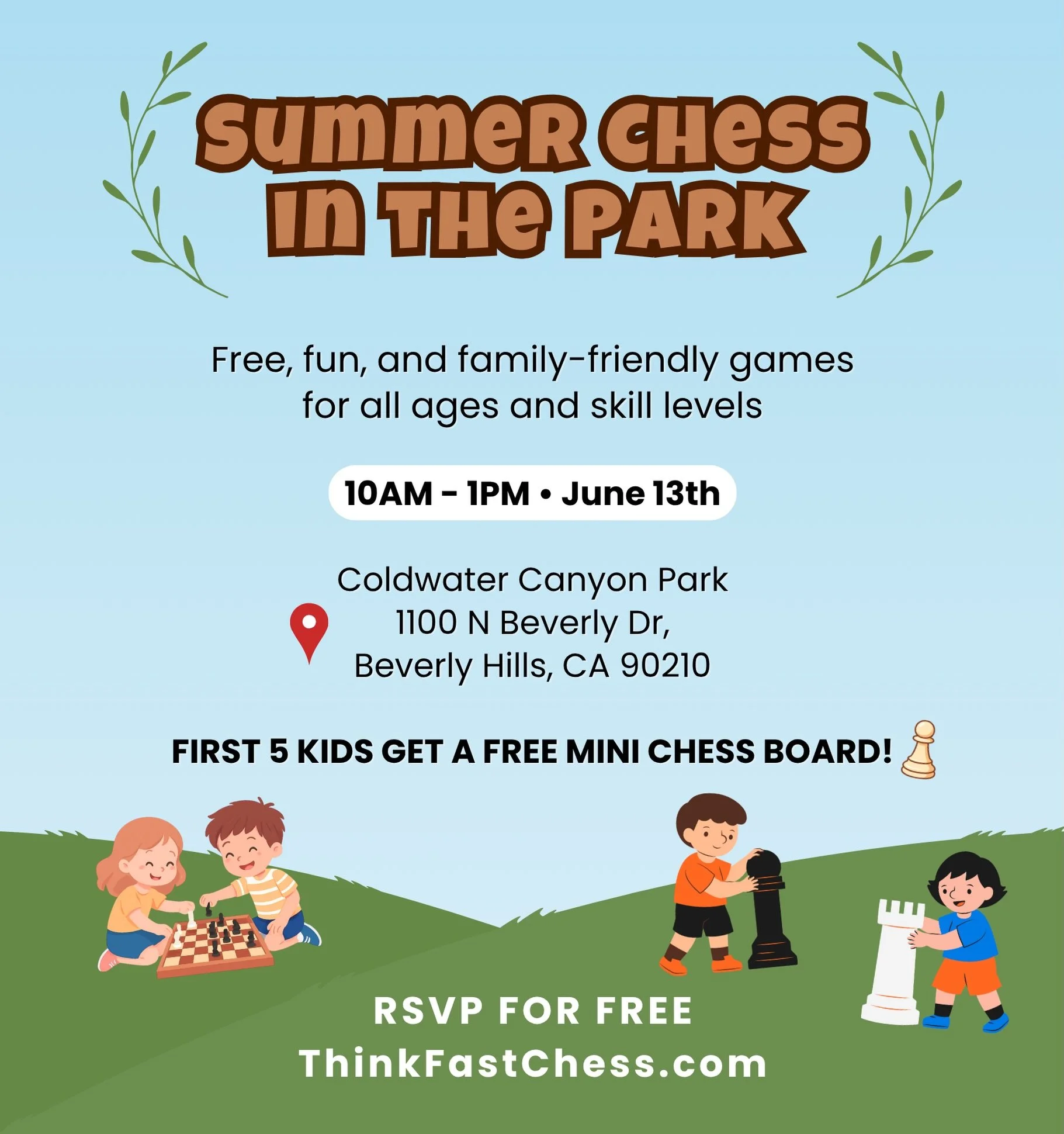 Join us for Summer Chess in the Park! A family-friendly outdoor gathering filled with relaxed play, learning, and community fun 😎♟️