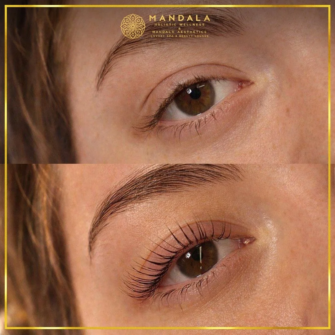 K-Lash Lift and Botox before and after results showing naturally lifted and defined lashes at Mandala Aesthetics in Preston, Melbourne.
