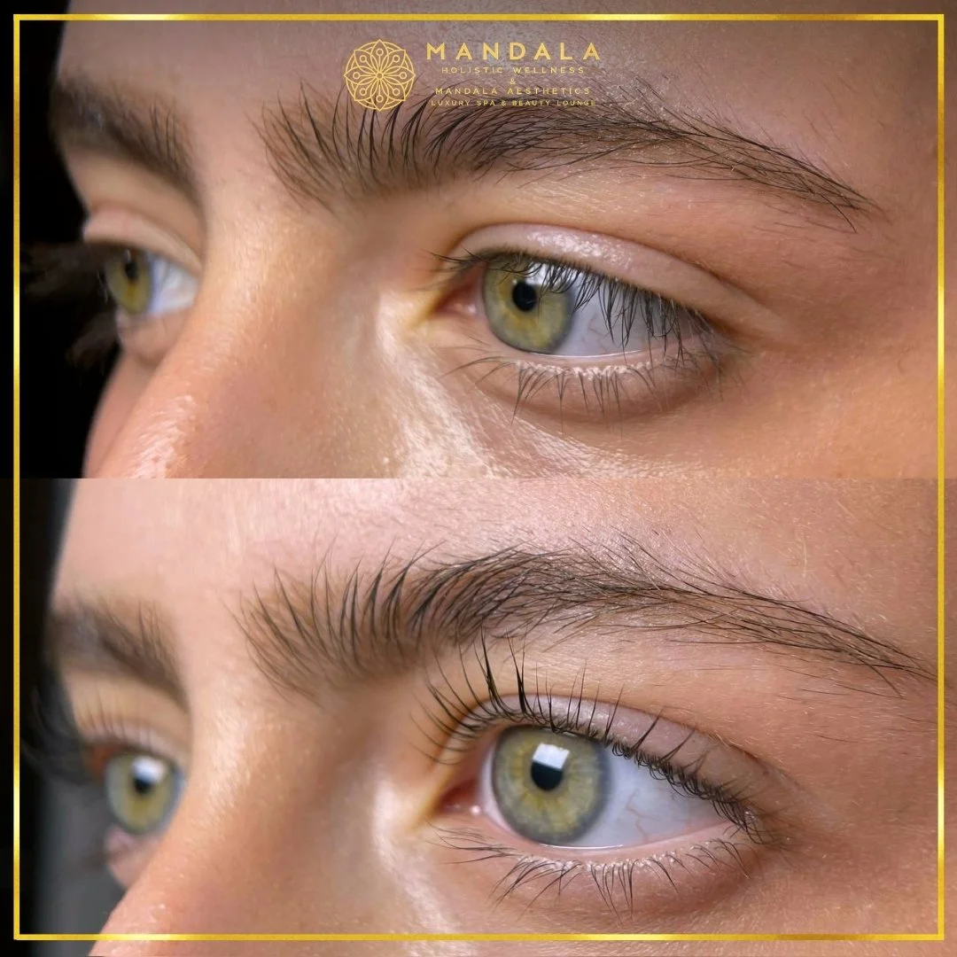 K-Lash Lift and Botox before and after results showing naturally lifted and defined lashes at Mandala Aesthetics in Preston, Melbourne.