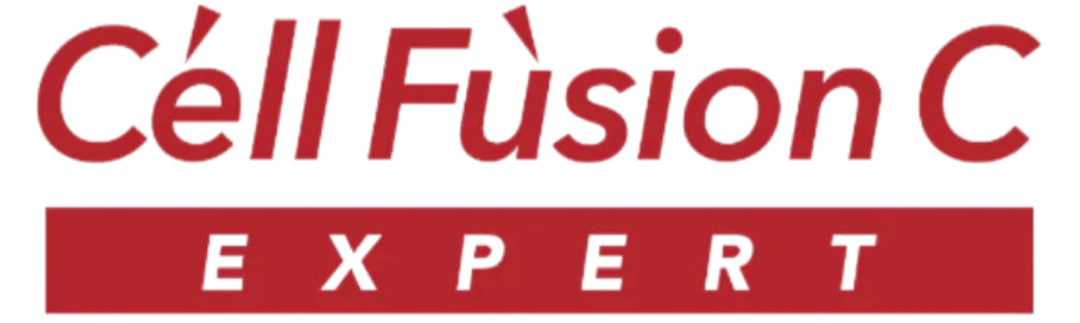 Logo with the words 'CellFusion C' in large red text combined with a red bar below containing the word 'EXPERT' in uppercase letters.