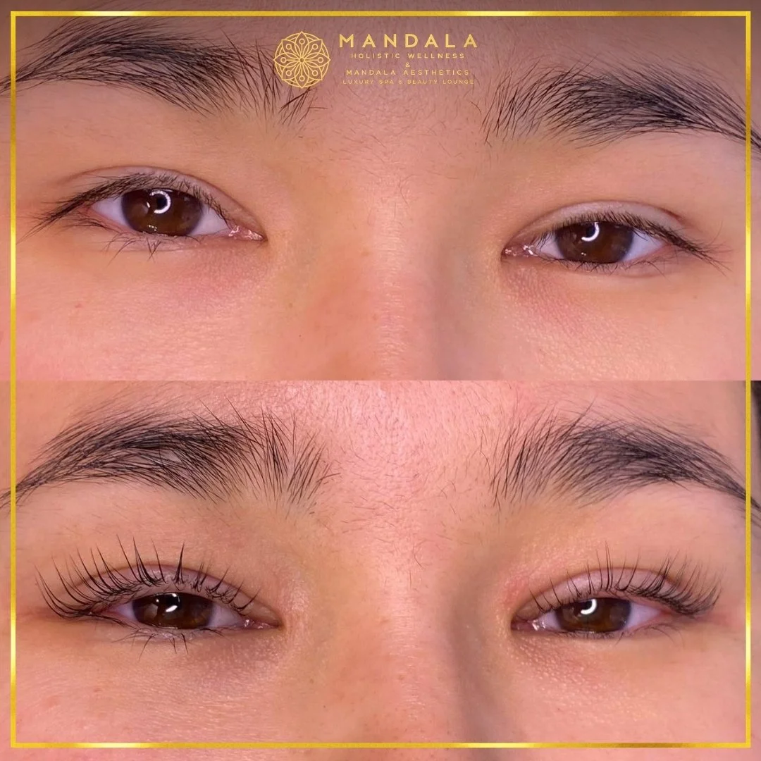 K-Lash Lift and Botox before and after results showing naturally lifted and defined lashes at Mandala Aesthetics in Preston, Melbourne.