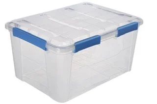 A clear waterproof storage bin