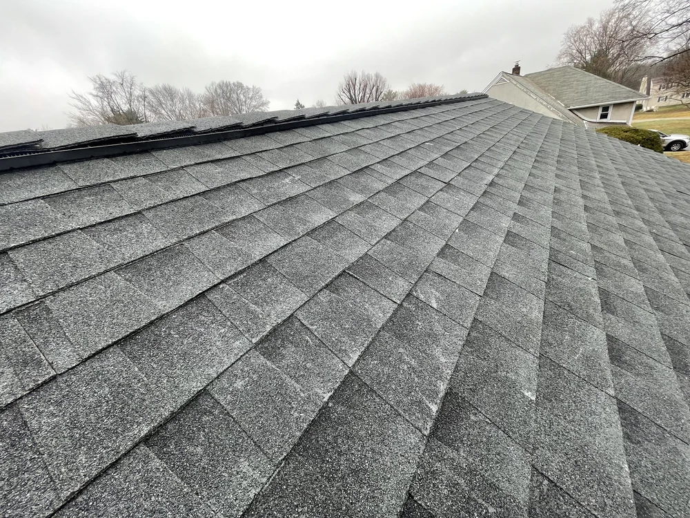 Close view of a completed RoofEx shingle roof