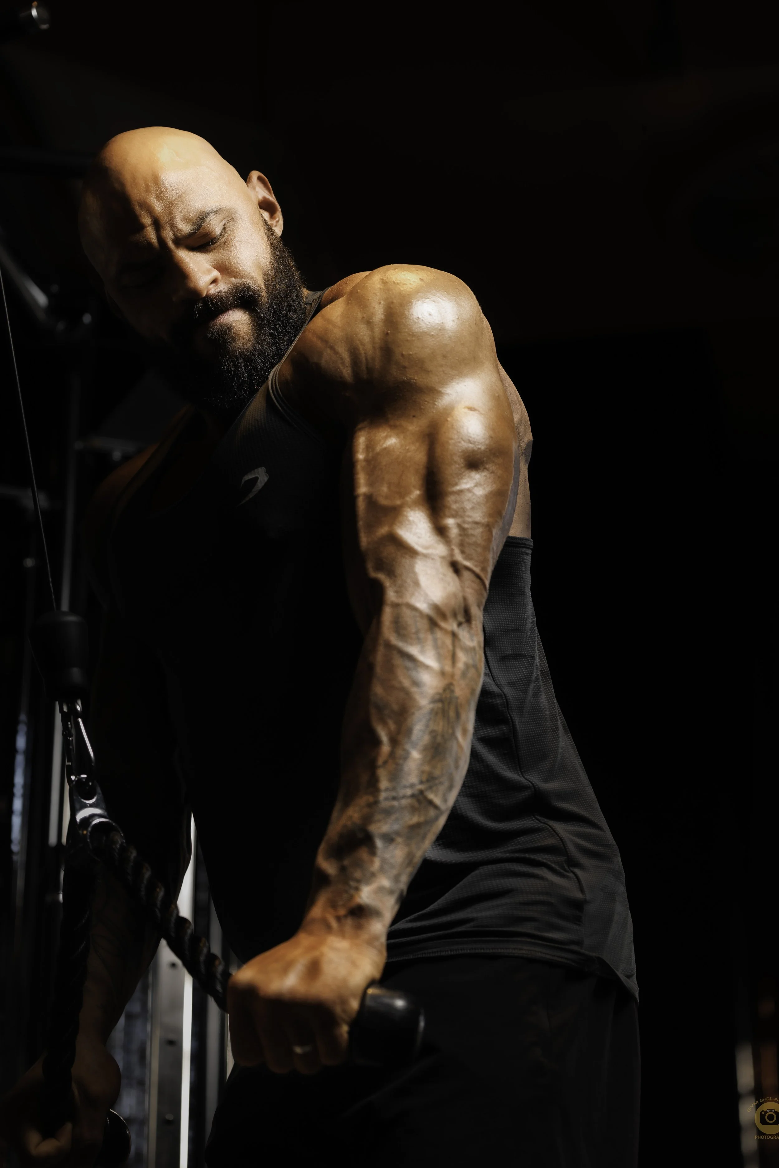 Strength-focused fitness photoshoot highlighting dedication and athleticism