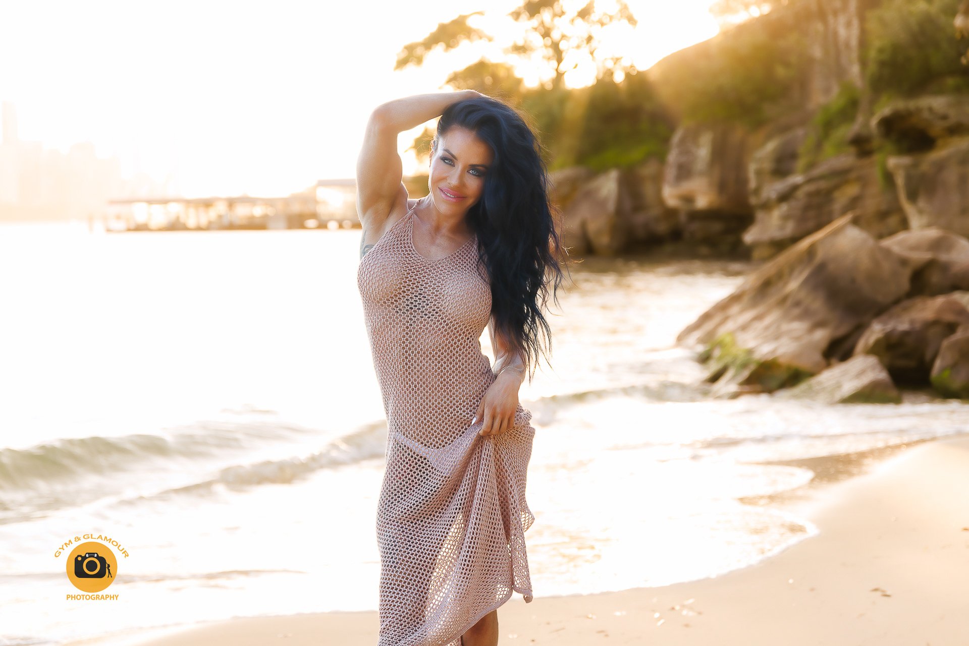 Beach boudoir photography during golden hour in Sydney Australia