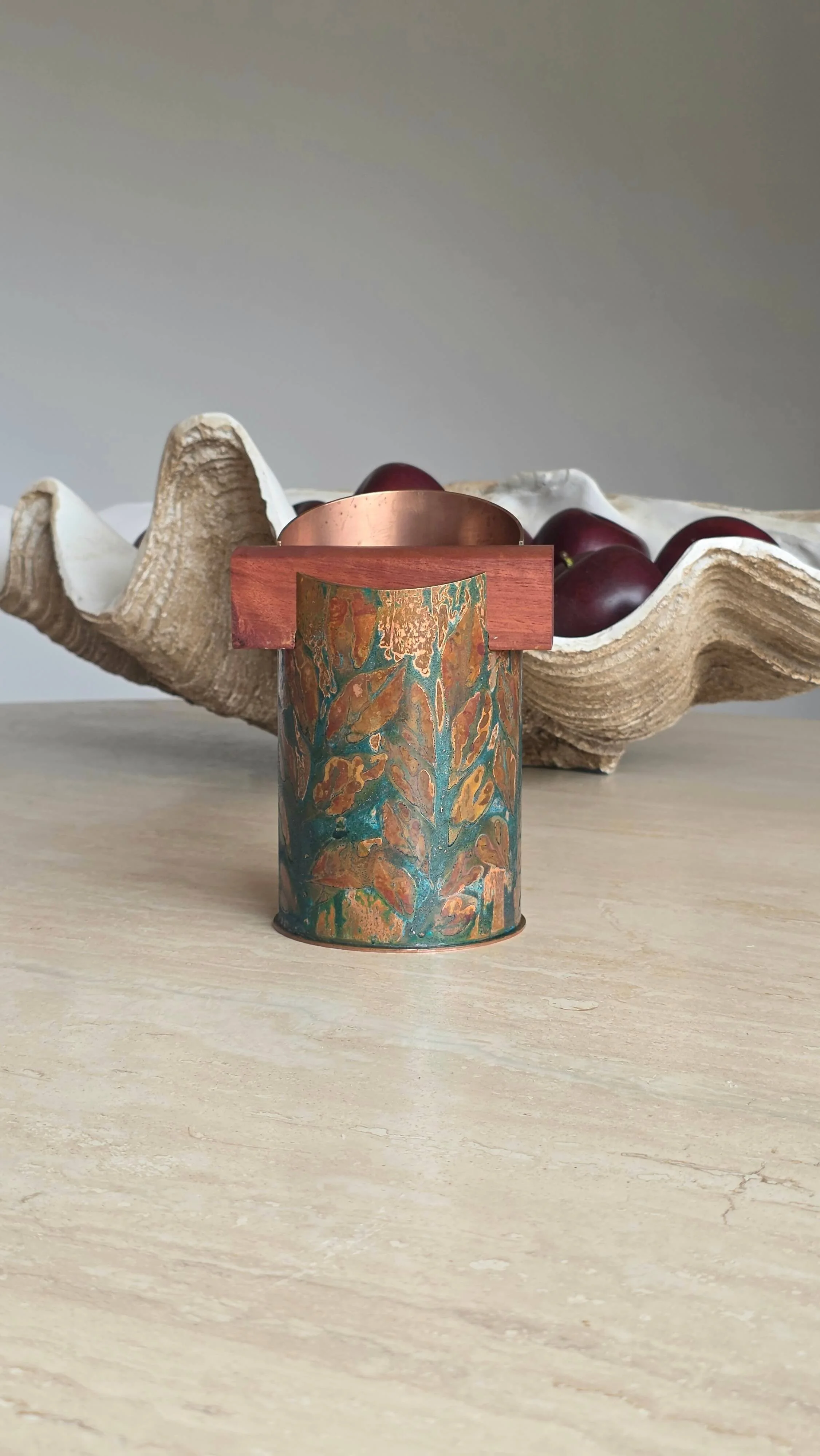 Grahame Chaseling Maker Copper Leaf Design Knock Box  2.jpg