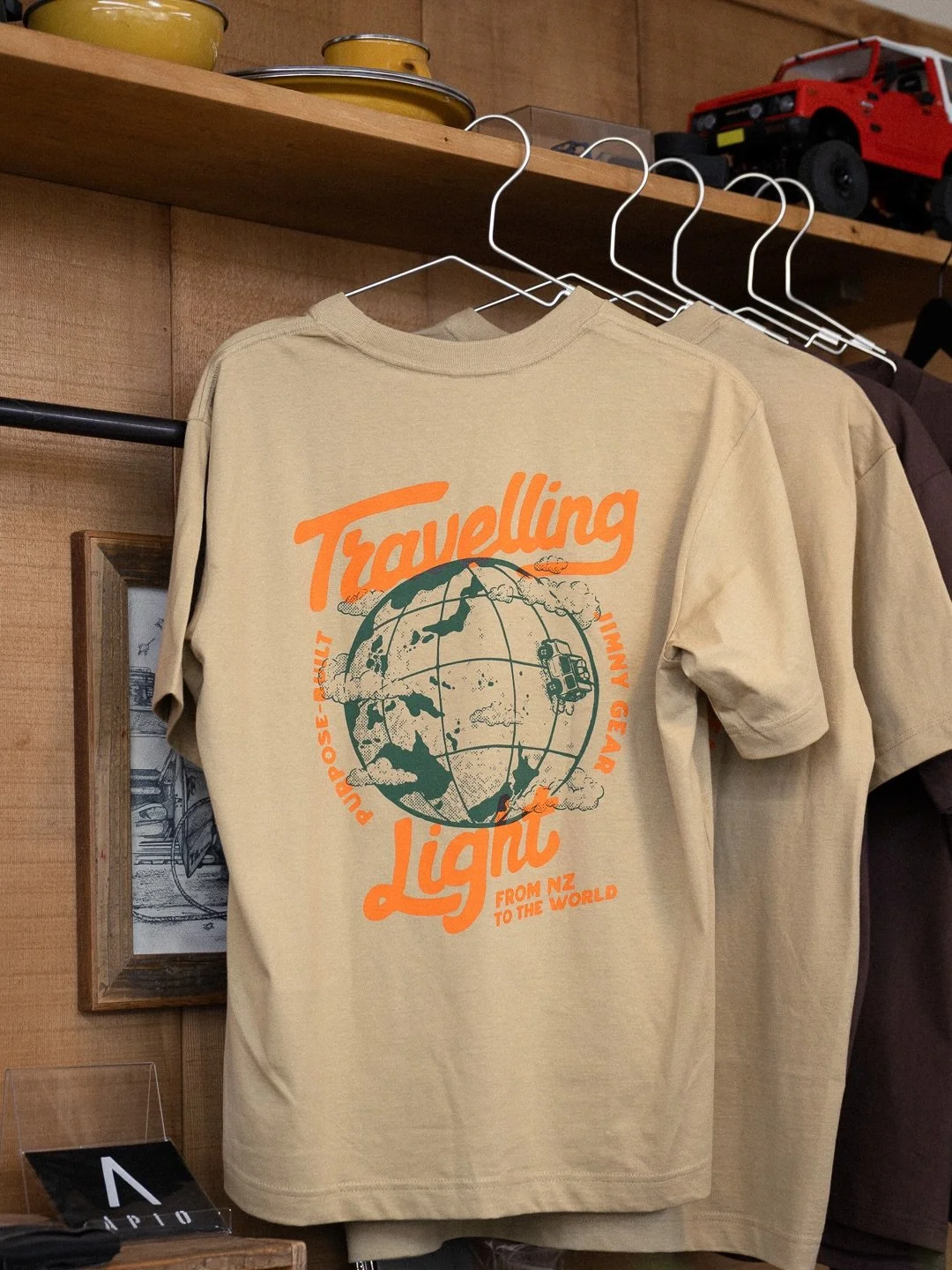 Hanging proud at the APIO store in Japan, and finally online at Skinny Jim! Just a few of these tees available, so get in there if you enjoy quality Jimny merch 🫡 

Designed and printed in New Zealand, by these talented Kiwis:
@evergreen_workshop 
@