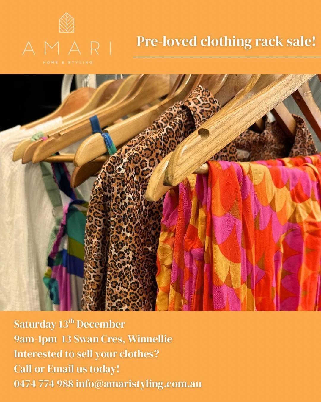 Do you need to make room in your wardrobe? Or maybe find a new outfit for the festive season? Join us for a fun morning shopping clothes and homewares this Saturday🤩 If you&rsquo;re interested to sell your clothes call us today 0474 774 988 💃