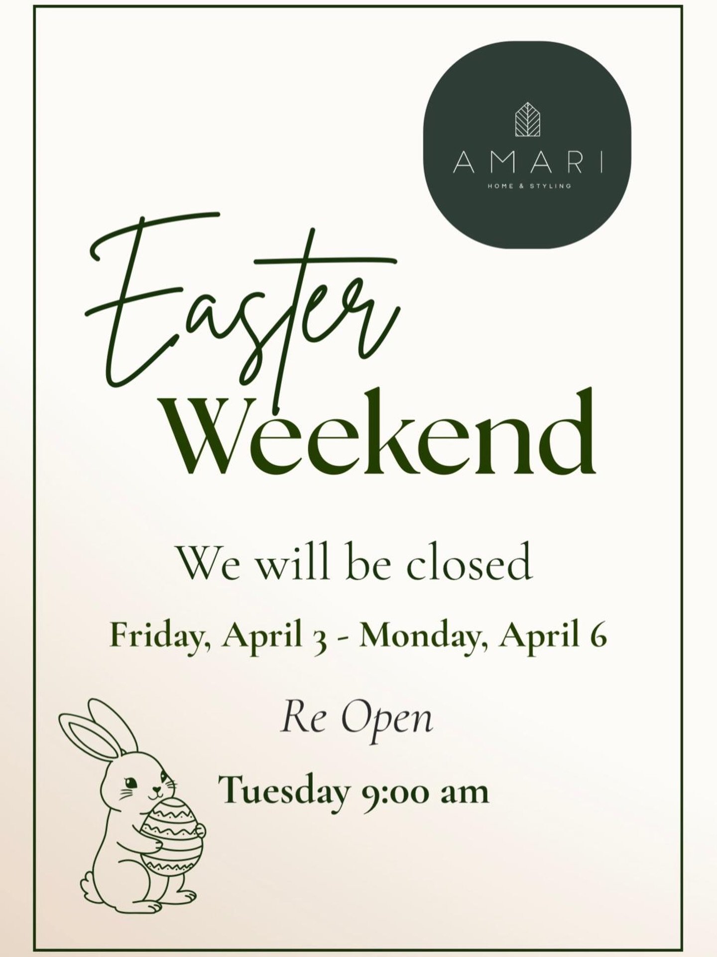 The AMARI crew are closing for the weekend! 🐰
