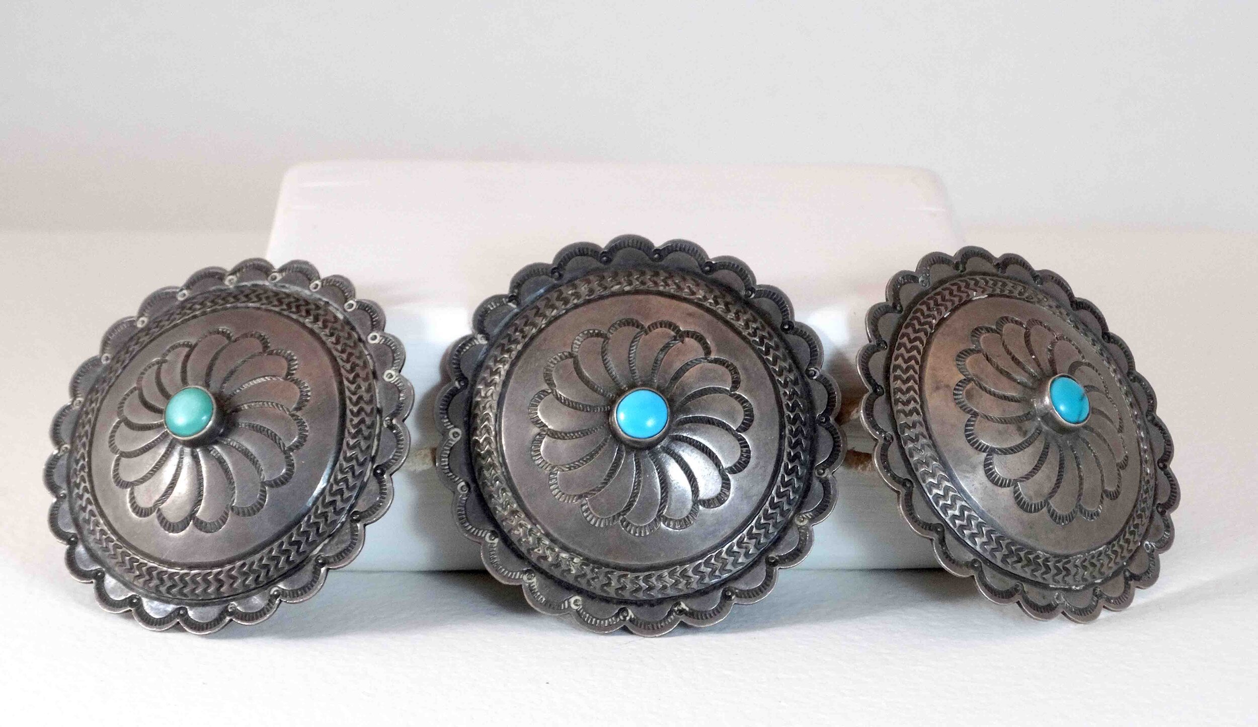 Navajo Hand-Stamped Silver Buttons with Bump-out Centers Set of 3 circ –  Early California Antiques Shop