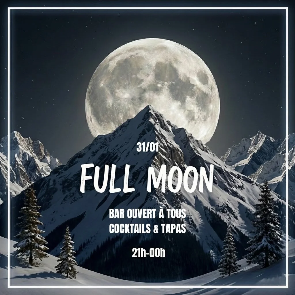 Samedi 31 janvier : soir&eacute;e FULL MOON 🌕

Profitez de votre session de ski nocturne et faites une pause gourmande :  le bar du restaurant vous accueille de 21h &agrave; 00h avec une offre sp&eacute;ciale cocktails et tapas. Acc&egrave;s par la 