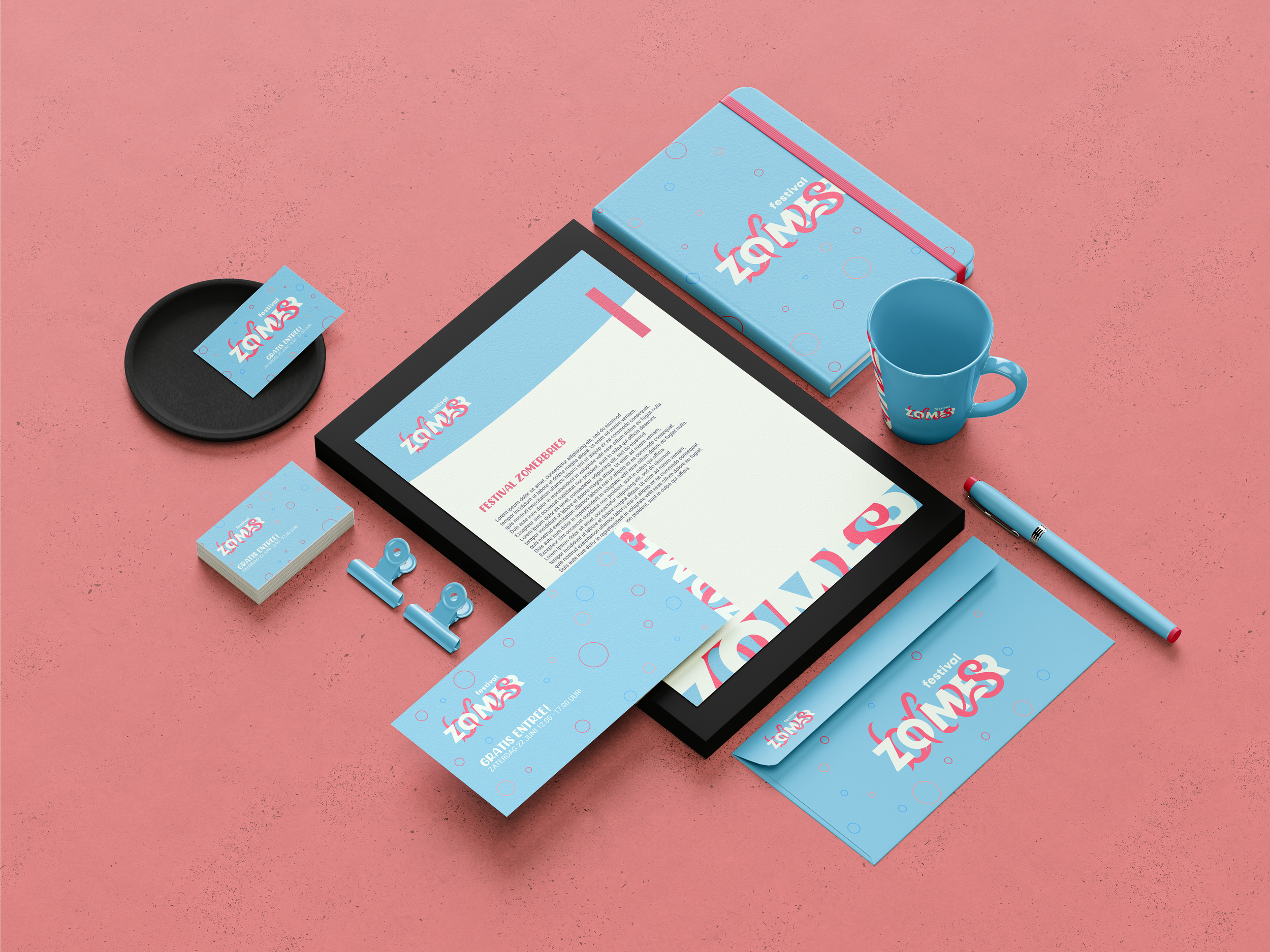 Full festival branding including website, logo, and merchandise design for Zomerbries event