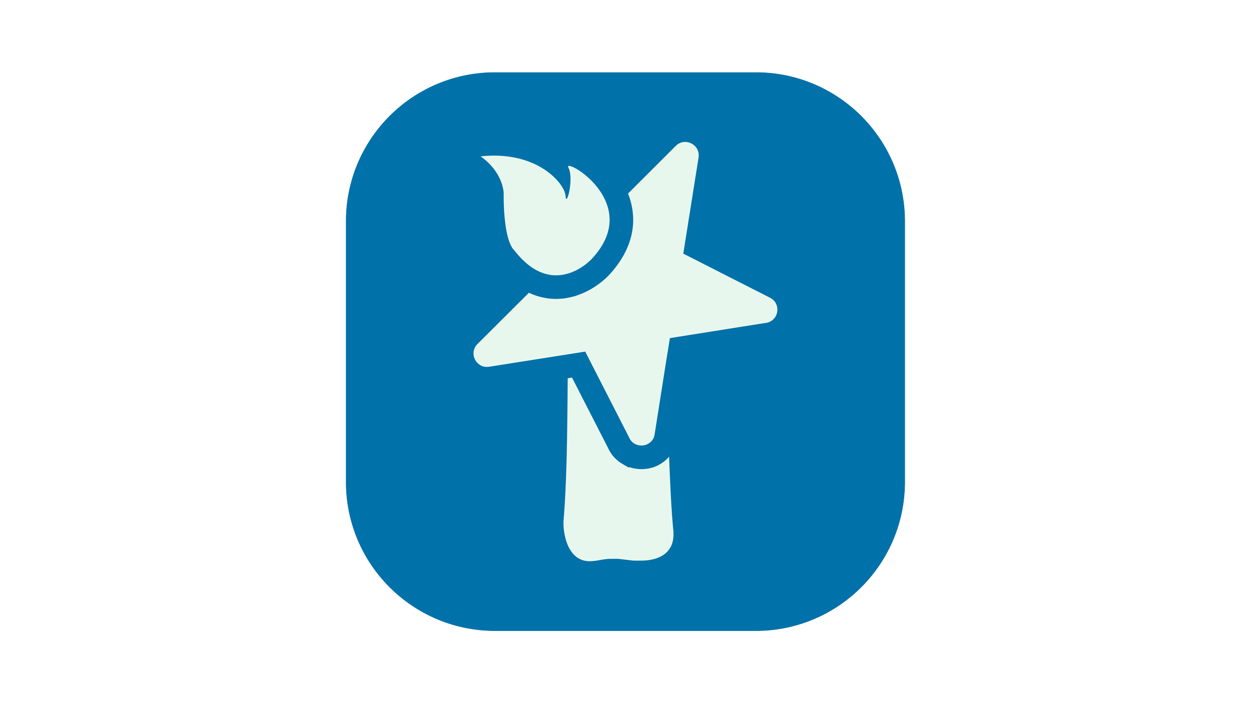Blue square icon with white abstract torch design