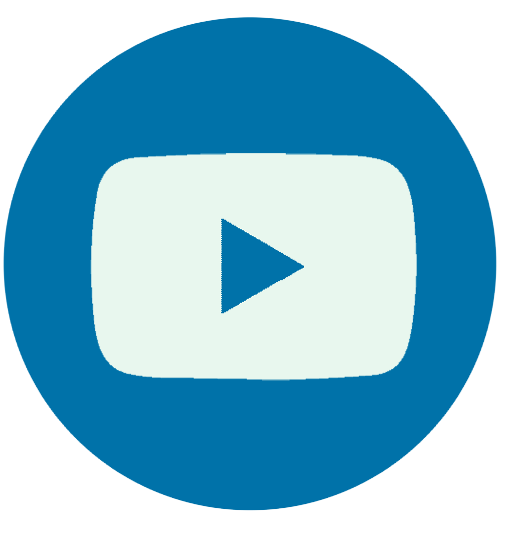 YouTube play button icon in blue and white.