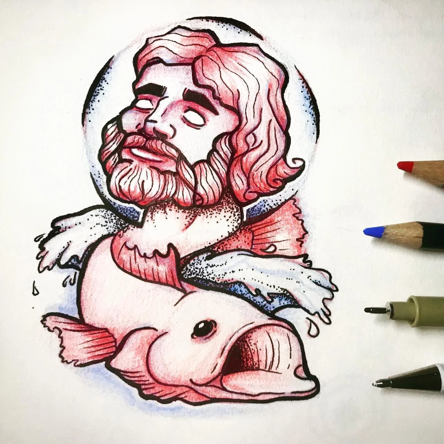 #handdrawn #illustration #illustrations #drawing #ink #head #fish #seabass #draw #drawing #drawings #drawdaily #drawingart