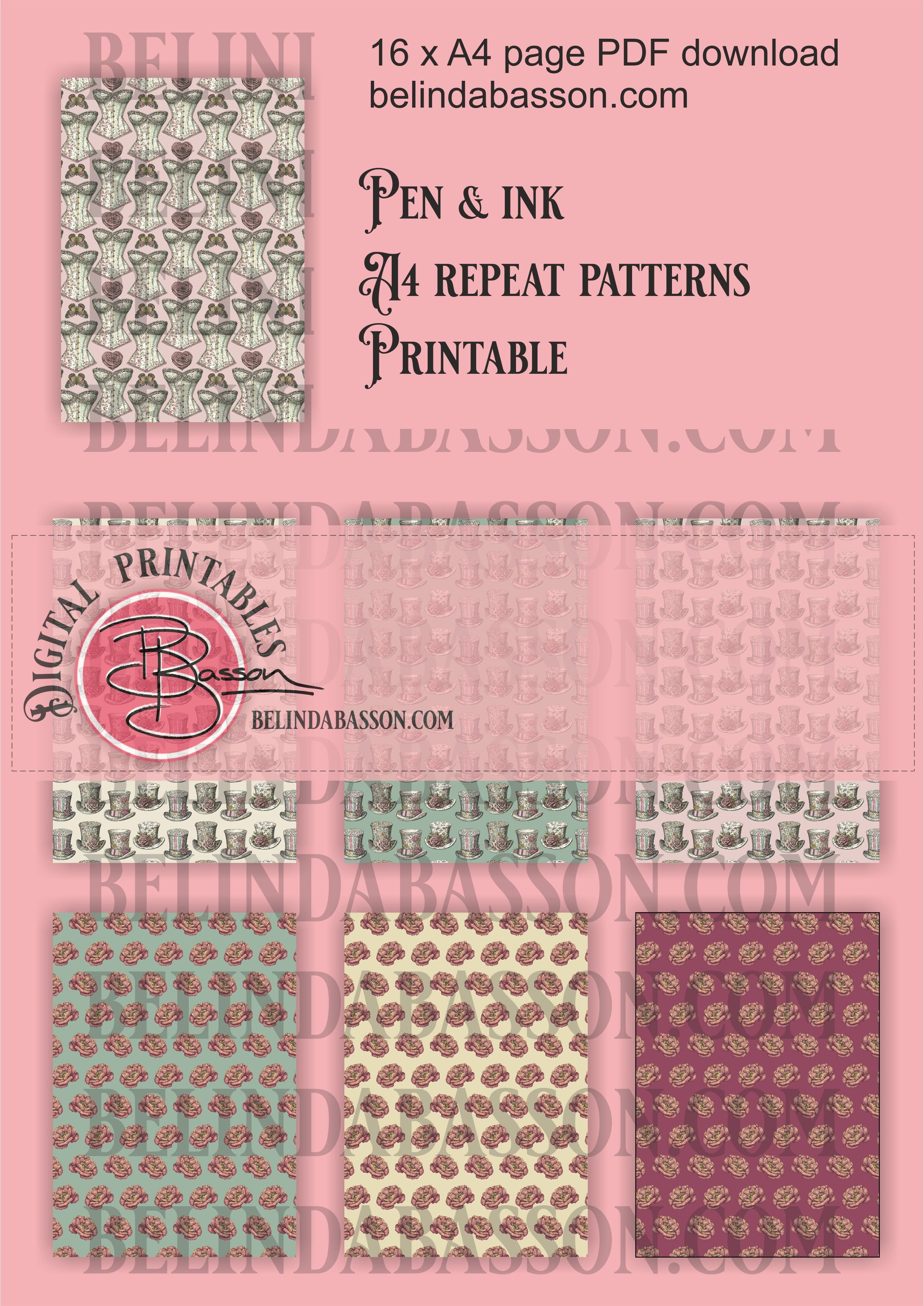 Pen & ink Repeat pattern backgrounds Printable Download — Belinda Basson