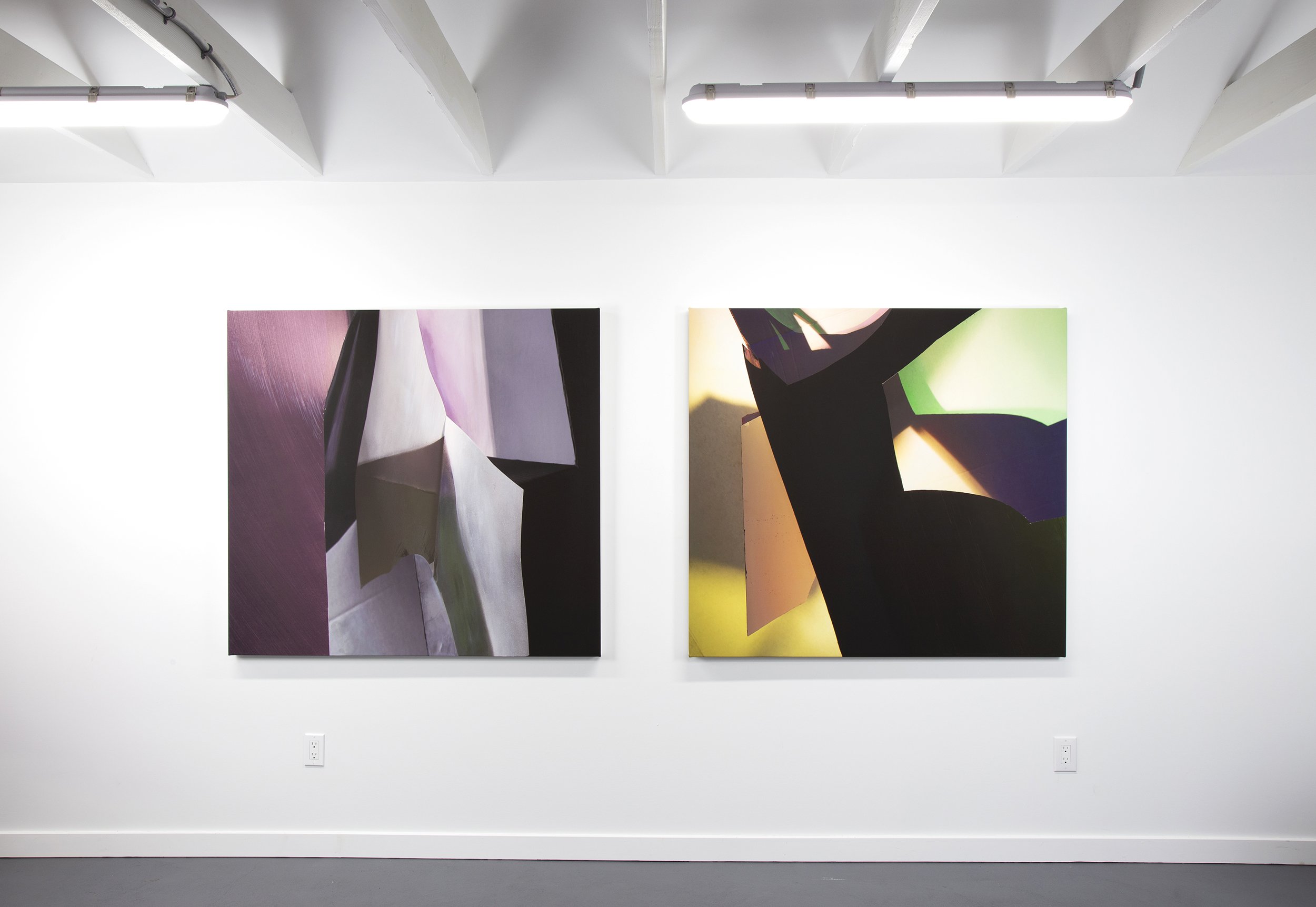 ‘Break Even’ and ‘Back Story’ 2024 Archival Ink and Acrylic on Canvas 48 x 52 Inches each