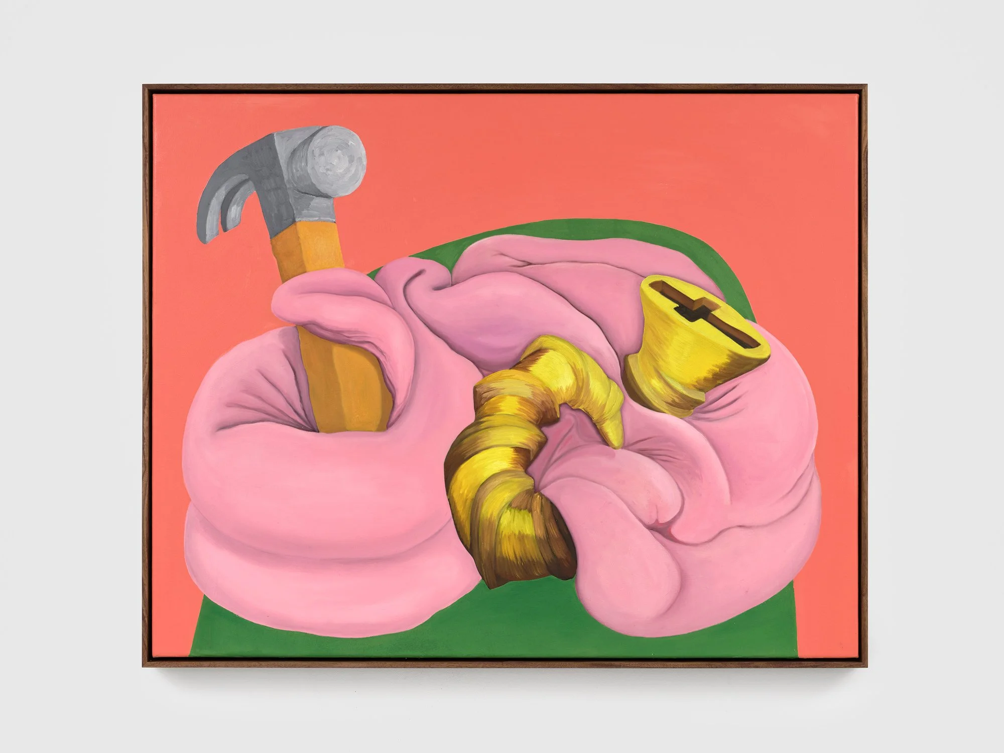 A conversation , 2024, oil on canvas, walnut frame, 80 x 100 cm