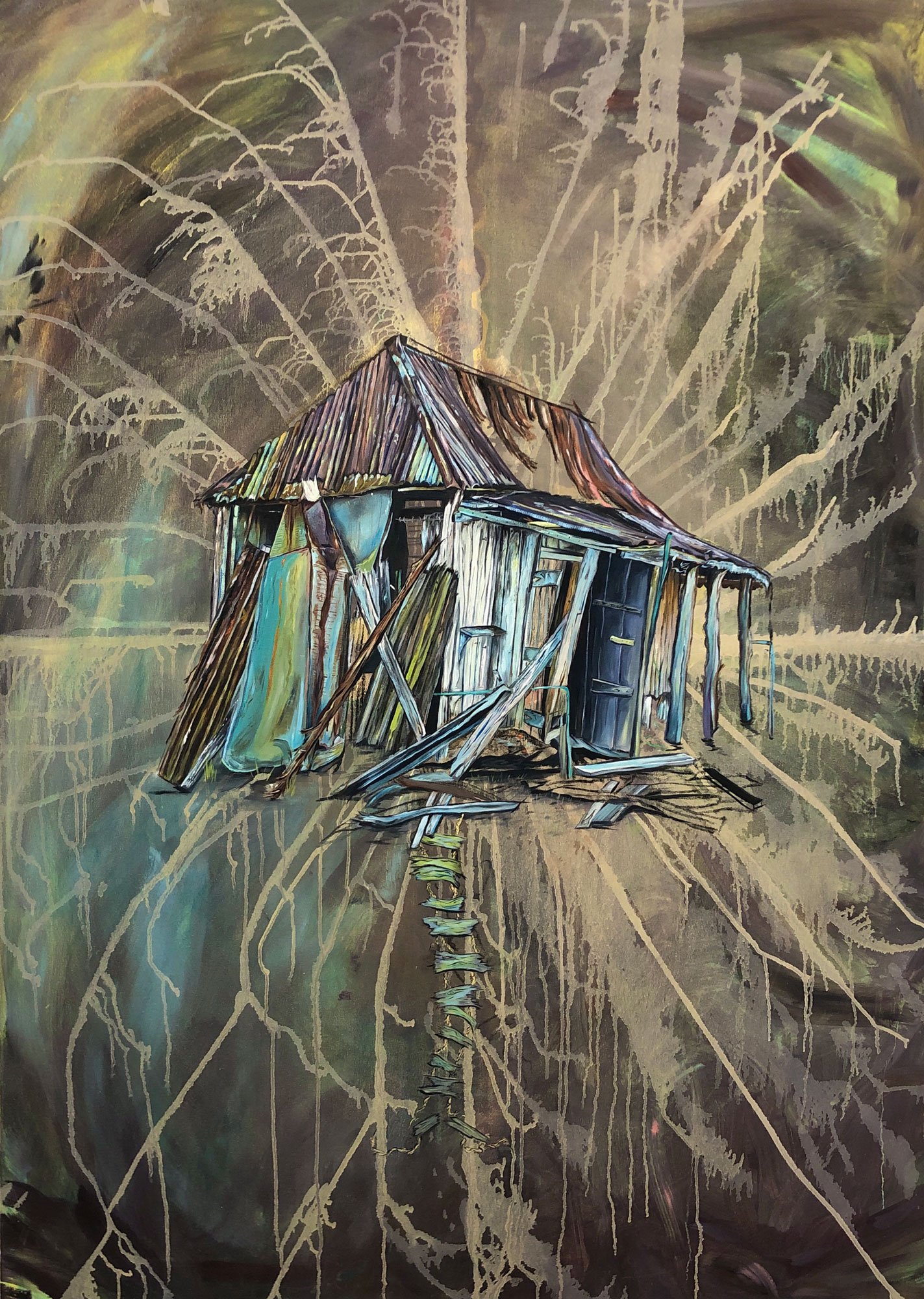 Splinter, 2022, oil, acrylic and charcoal on canvas, 140 x 100 cm