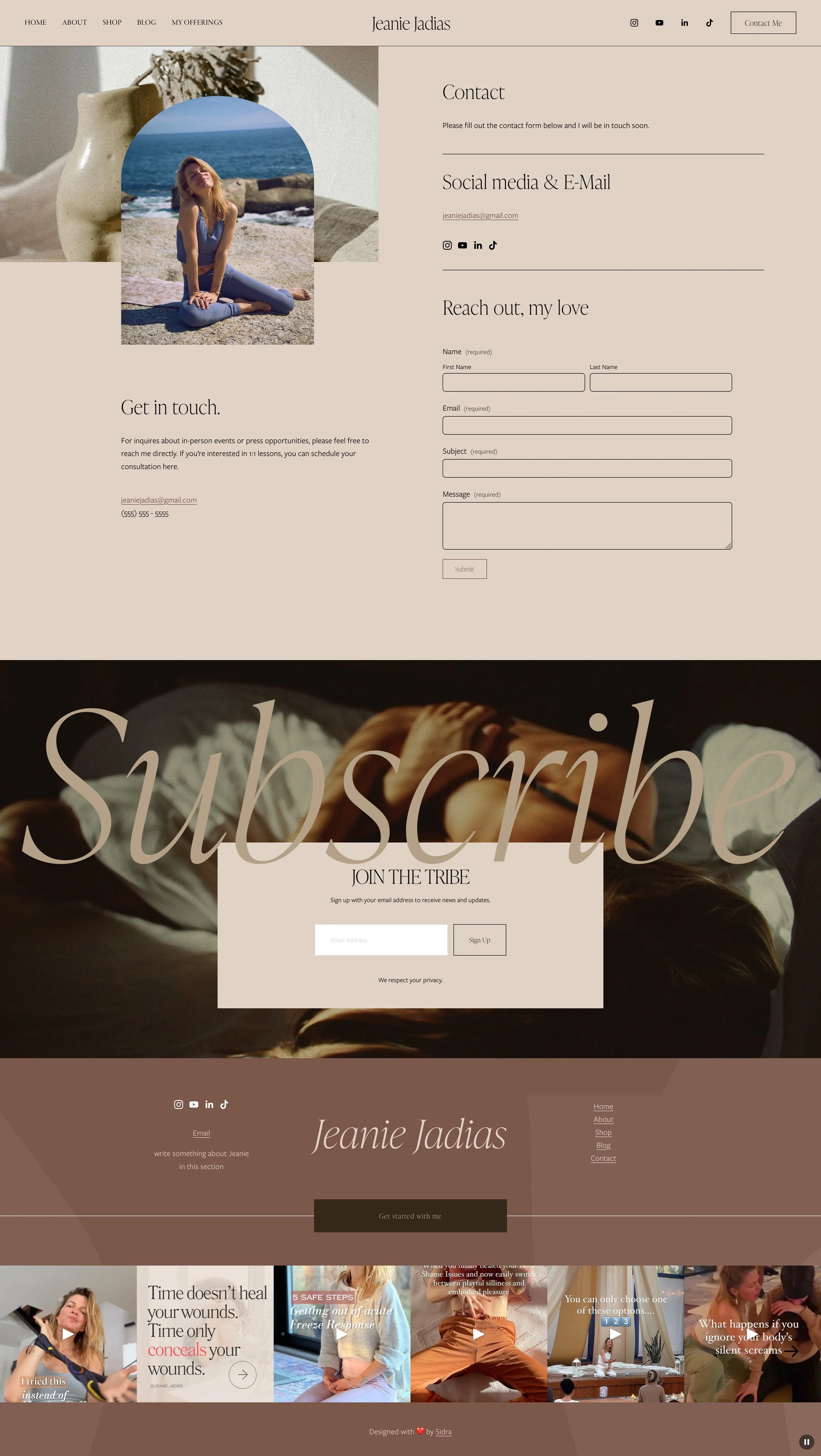 Squarespace website design or redesign, Sidra created website for Jeanie Jadias healing coach for somatic breath work and internal healing therapy, contact us page.jpeg