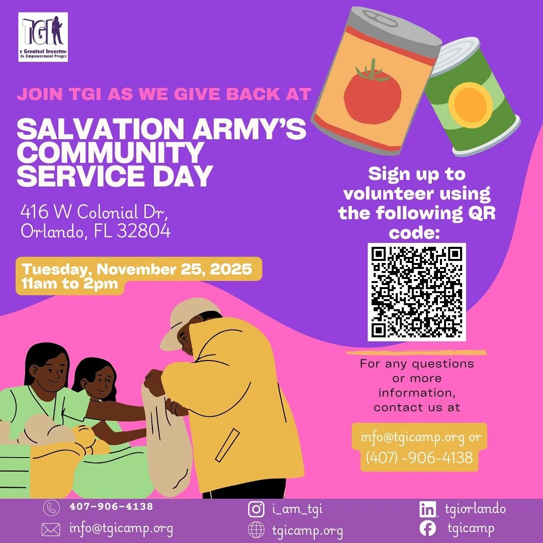 Join TGI for a day of service! On November 25, we will be volunteering with Salvation Army to give back to our Orlando community!💗💜🦃 

#TGIserves #GiveBack #thanksgiving