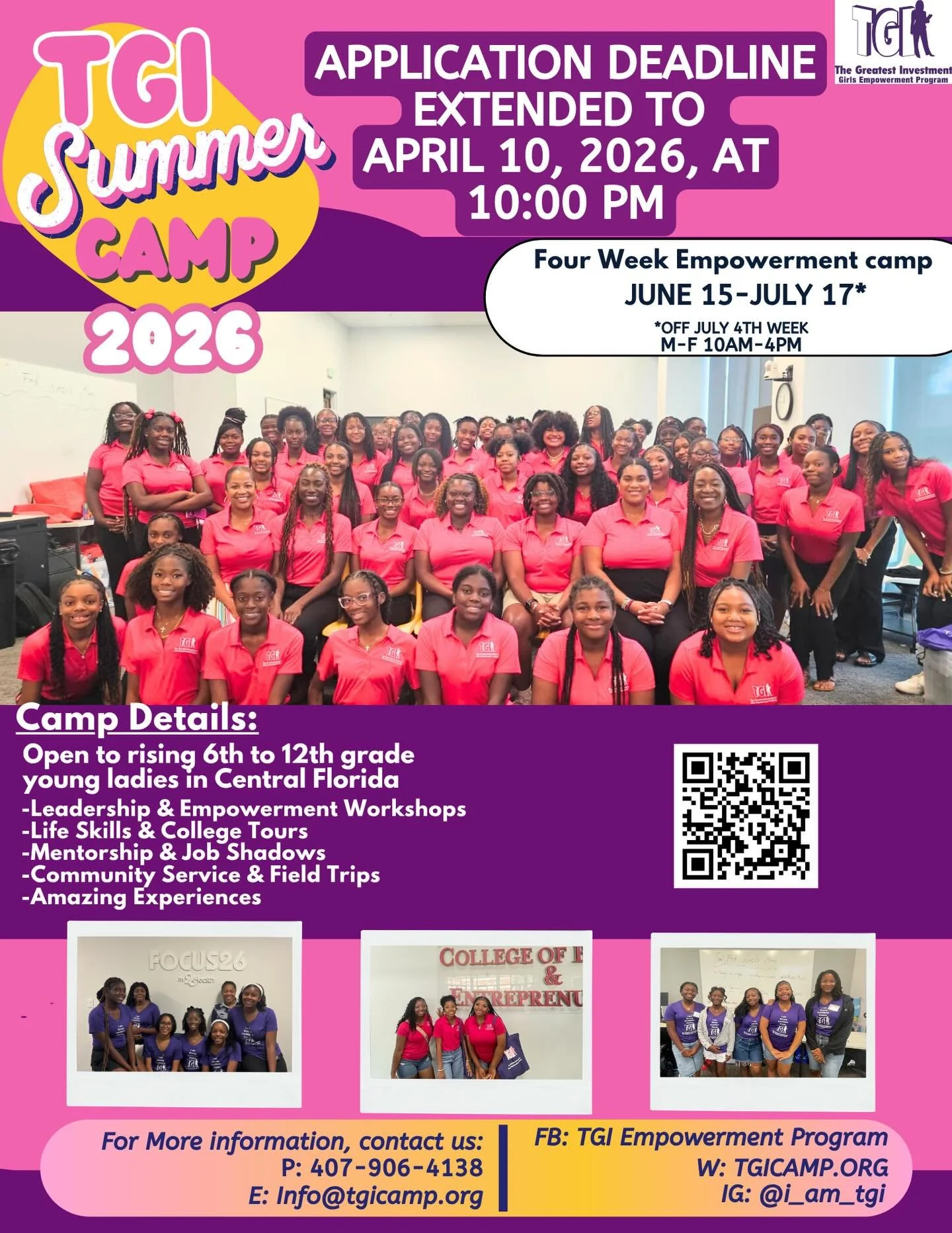 🚨 BREAKING NEWS: Deadline Extended! 🚨

Great news, TGI Village &mdash; we&rsquo;re extending the TGI Summer Empowerment Program application deadline to April 10 at 10 PM!

If you know a young lady in 6th&ndash;11th grade who&rsquo;s ready for mento