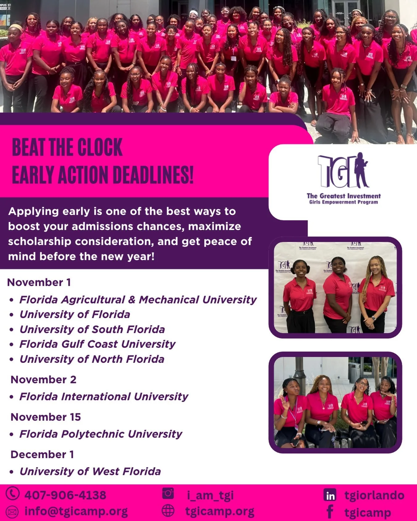 🚨 Seniors, don&rsquo;t wait until the last minute!

Applying early gives you a competitive edge and opens up more scholarship opportunities. Check out the deadline breakdown for Florida state universities above

👉🏾 SHARE this with a senior who nee