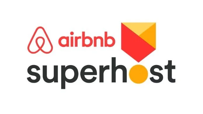 The image features the logos of Airbnb and Superhost, with the Airbnb logo on the top left, the word 'airbnb' in red, and the Superhost logo below with the word 'superhost' in black.